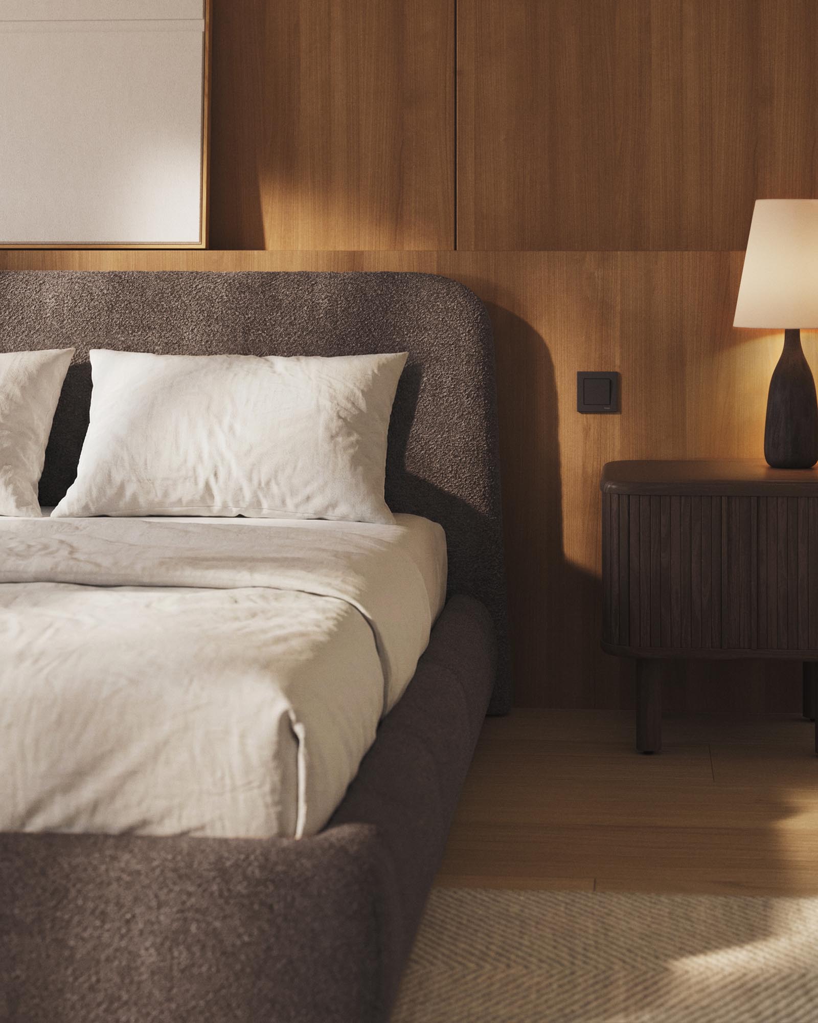 Elegantes abziehbares Bett Martina in hellbraunem Lammfellimitat, ideal für Matratzengröße 180 x 200 cm, stilvoll und nachhaltig.