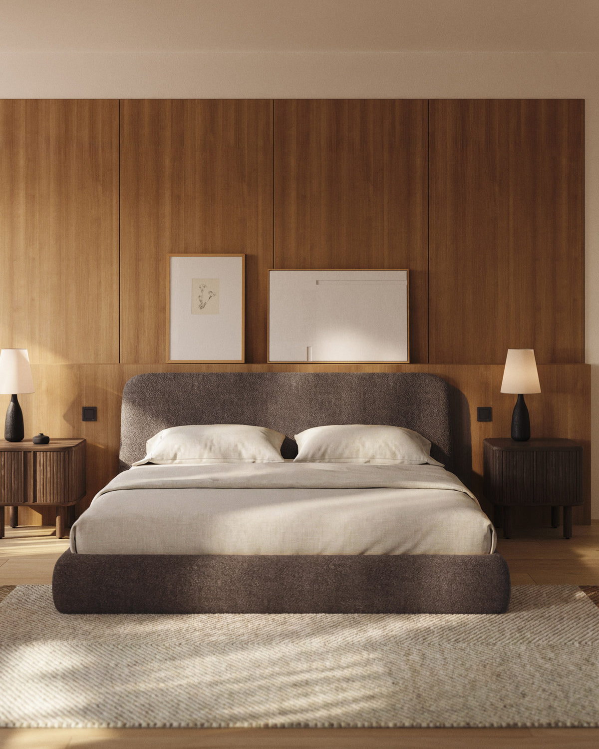 Abziehbares Bett Martina mit braunem Lammfellimitat für Matratzengrösse 180 x 200 cm, FSC Mix Credit in Hellbraun präsentiert im Onlineshop von KAQTU Design AG. Bett ist von Kave Home