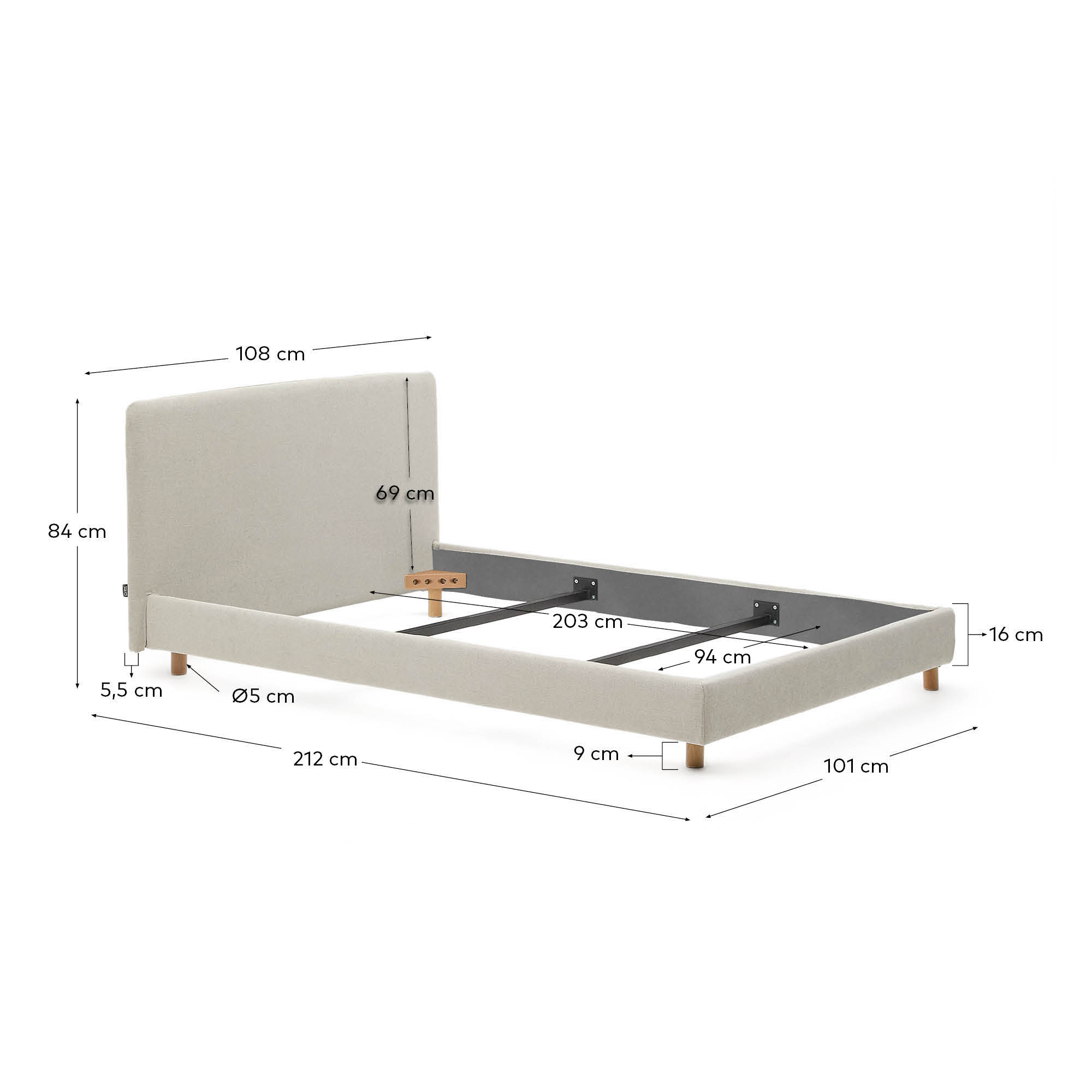 Elegantes Bett Valma: Perlfarbene Chenille, stabile Buchenholzbeine, abziehbar, ideal für 90x200 cm Matratzen, modern und pflegeleicht.