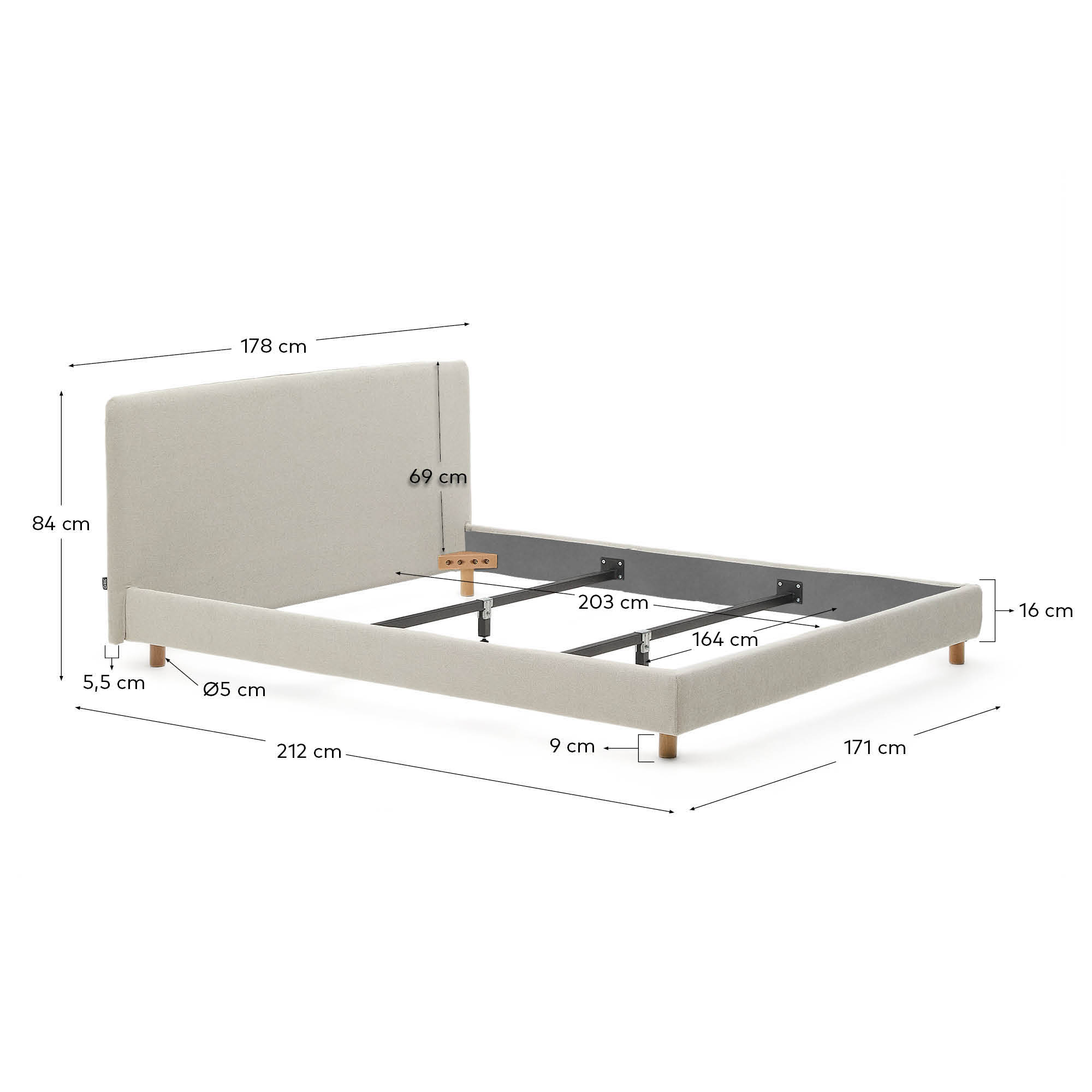 Elegantes Valma Bett: Minimalistisches Design, perlfarbene Chenille, stabile Buchenholzbeine, abziehbar, 160x200 cm.