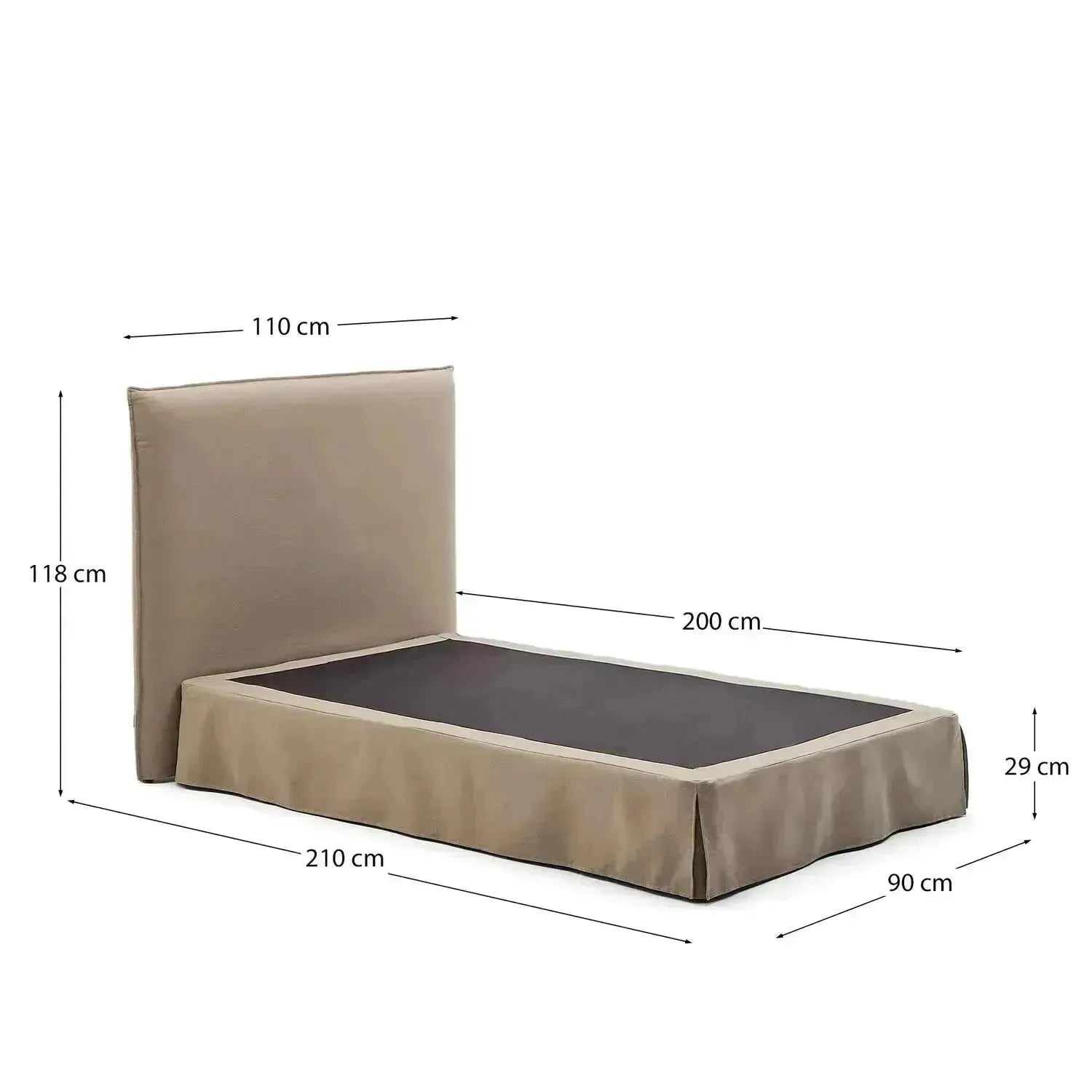 Bett mit abnehmbarem Bezug Jaira aus Leinen und Baumwolle taupe für eine Matratze von 90x200cm FSC Mix Credit in Taupe präsentiert im Onlineshop von KAQTU Design AG. Bett ist von Kave Home