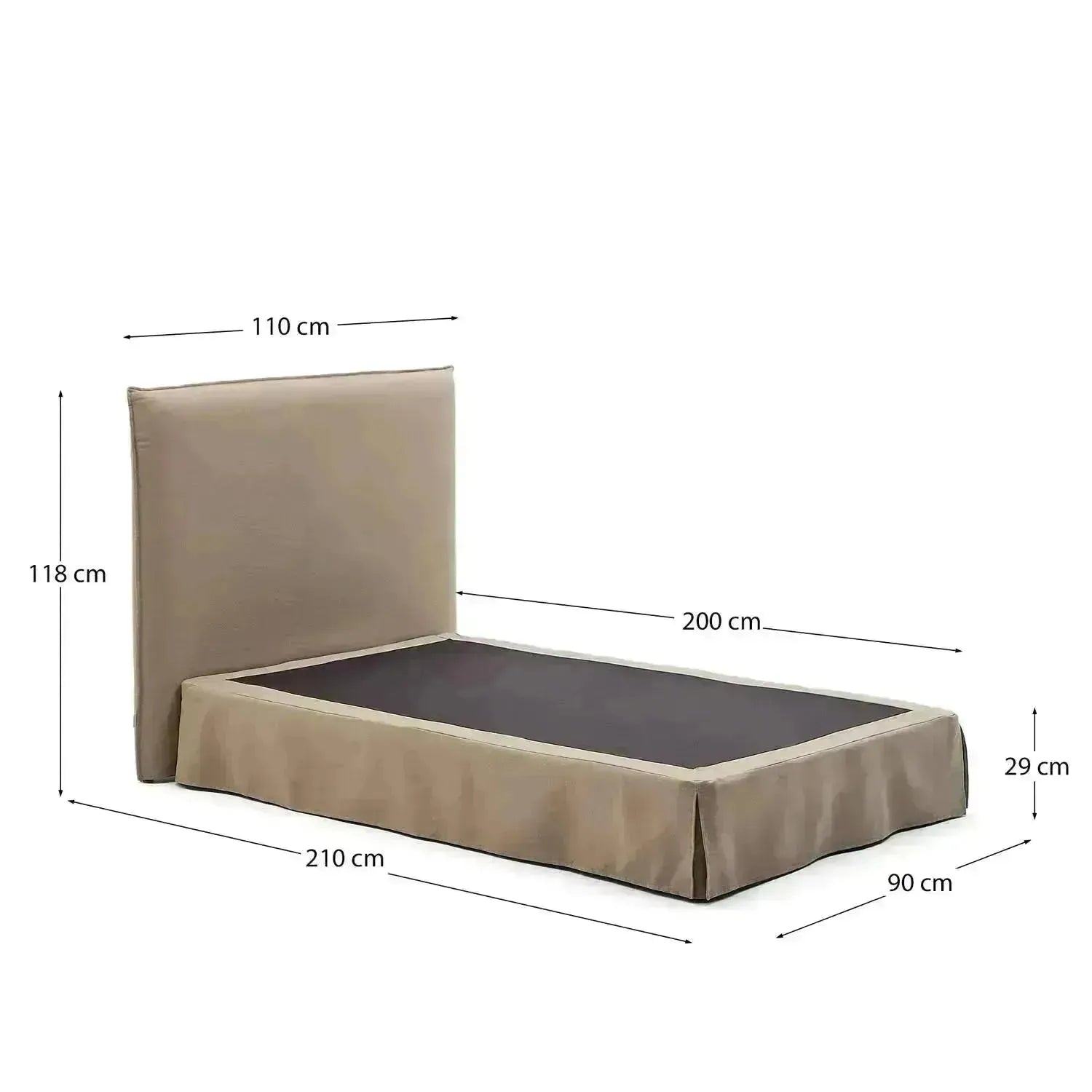 Bett mit abnehmbarem Bezug Jaira aus Leinen und Baumwolle taupe für eine Matratze von 90x200cm FSC Mix Credit in Taupe präsentiert im Onlineshop von KAQTU Design AG. Bett ist von Kave Home