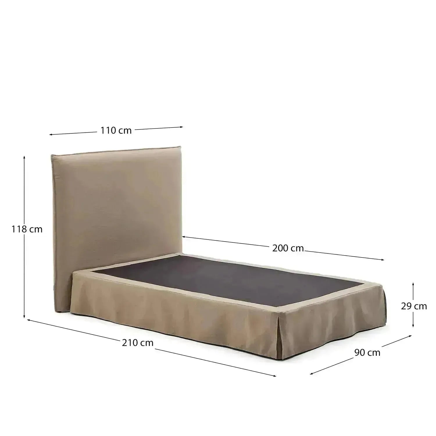 Bett mit abnehmbarem Bezug Jaira aus Leinen und Baumwolle taupe für eine Matratze von 90x200cm FSC Mix Credit in Taupe präsentiert im Onlineshop von KAQTU Design AG. Bett ist von Kave Home