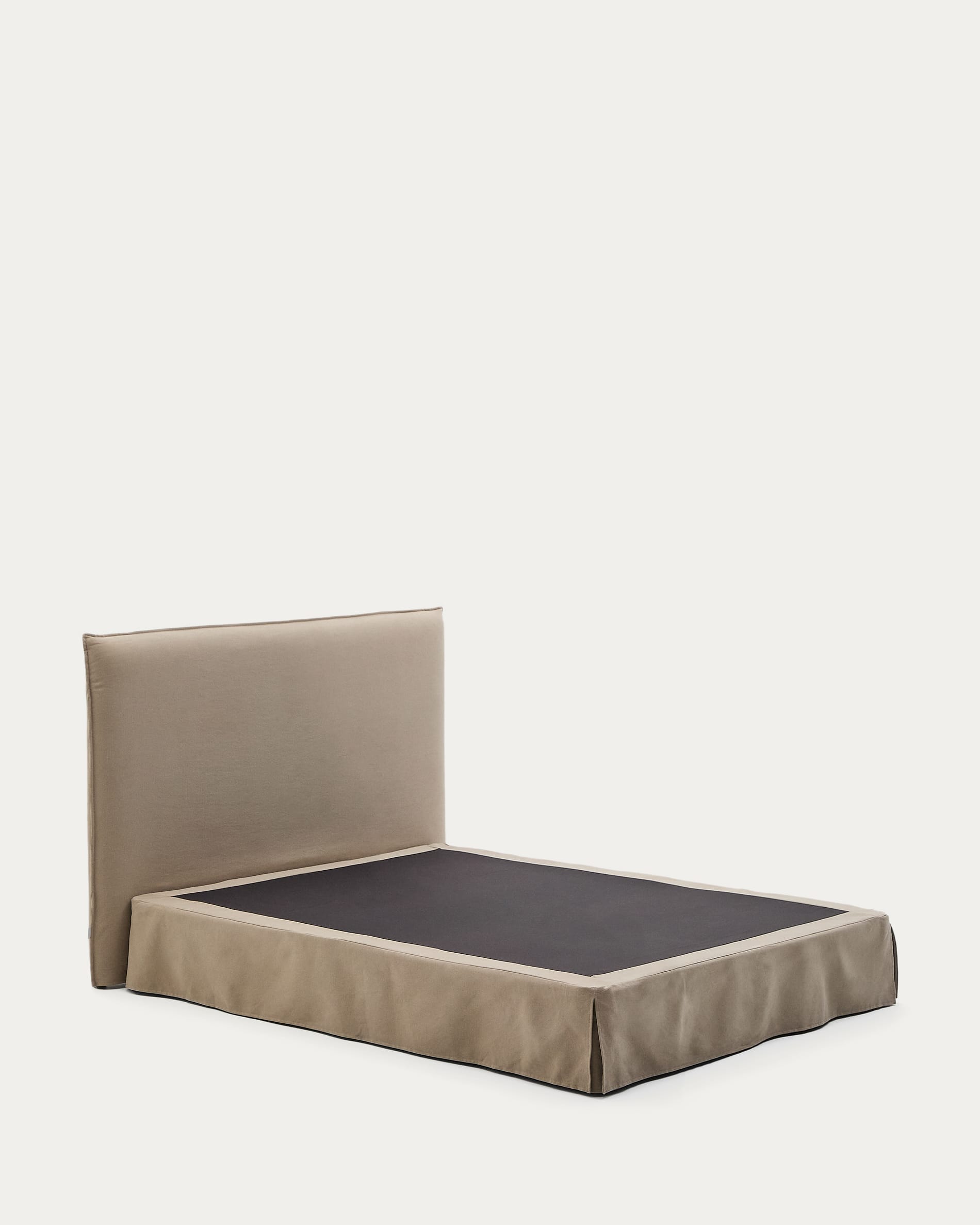 Elegantes Bett Jaira in Taupe, Leinen-Baumwoll-Mix, abnehmbarer Bezug, 160x200 cm, stilvoll und pflegeleicht.