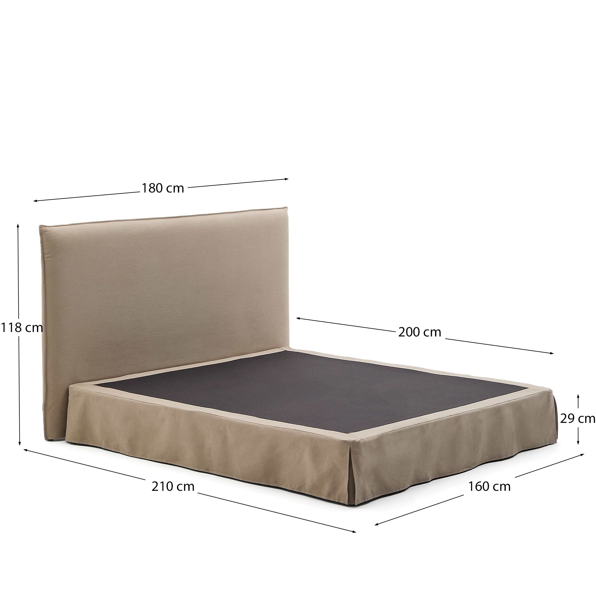 Elegantes Bett Jaira in Taupe, Leinen-Baumwoll-Mix, abnehmbarer Bezug, 160x200 cm, stilvoll und pflegeleicht.