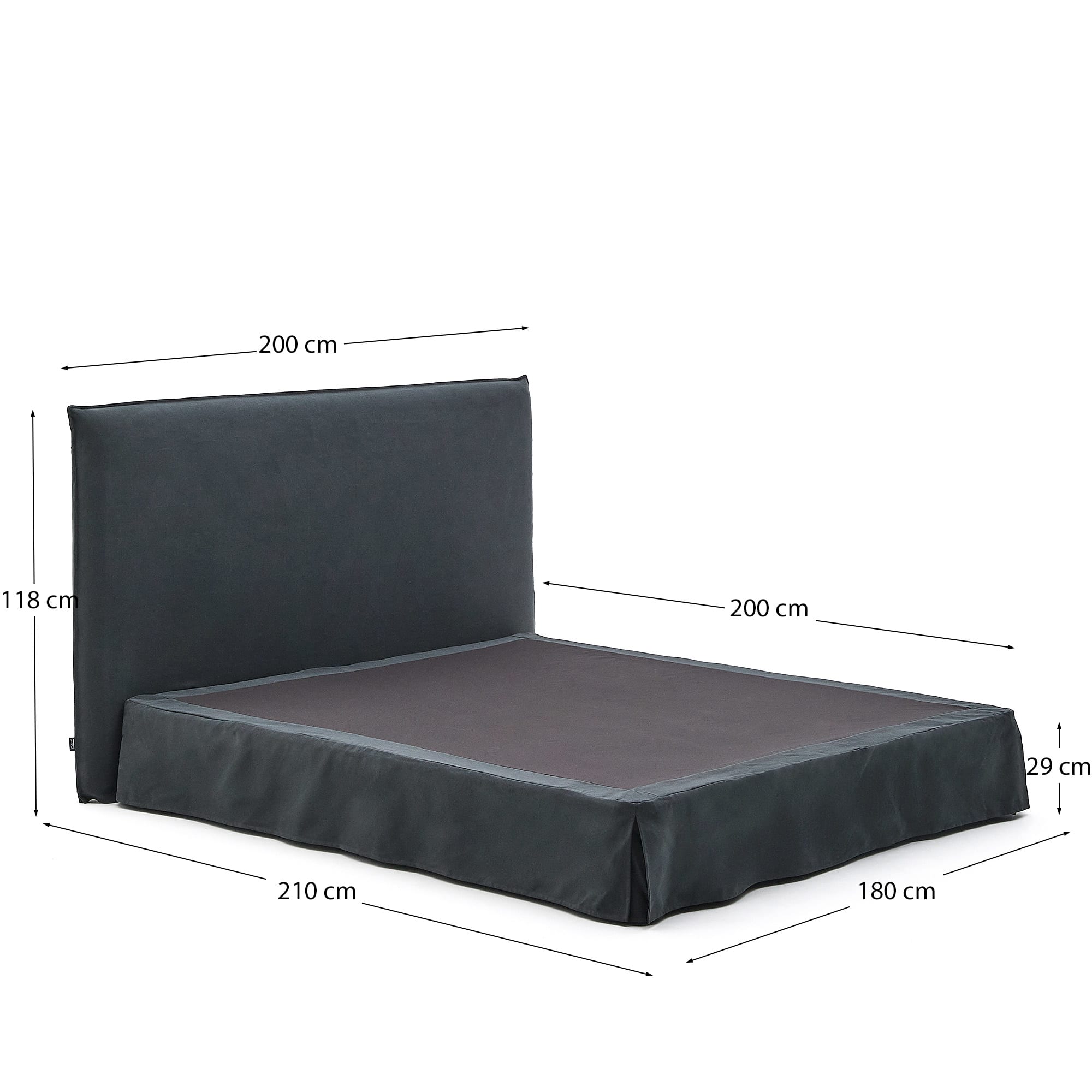 Stilvolles Bett Jaira in Anthrazitgrau, mit abnehmbarem Leinen-Baumwoll-Bezug, geeignet für 180x200 cm Matratzen, von Kave Home.