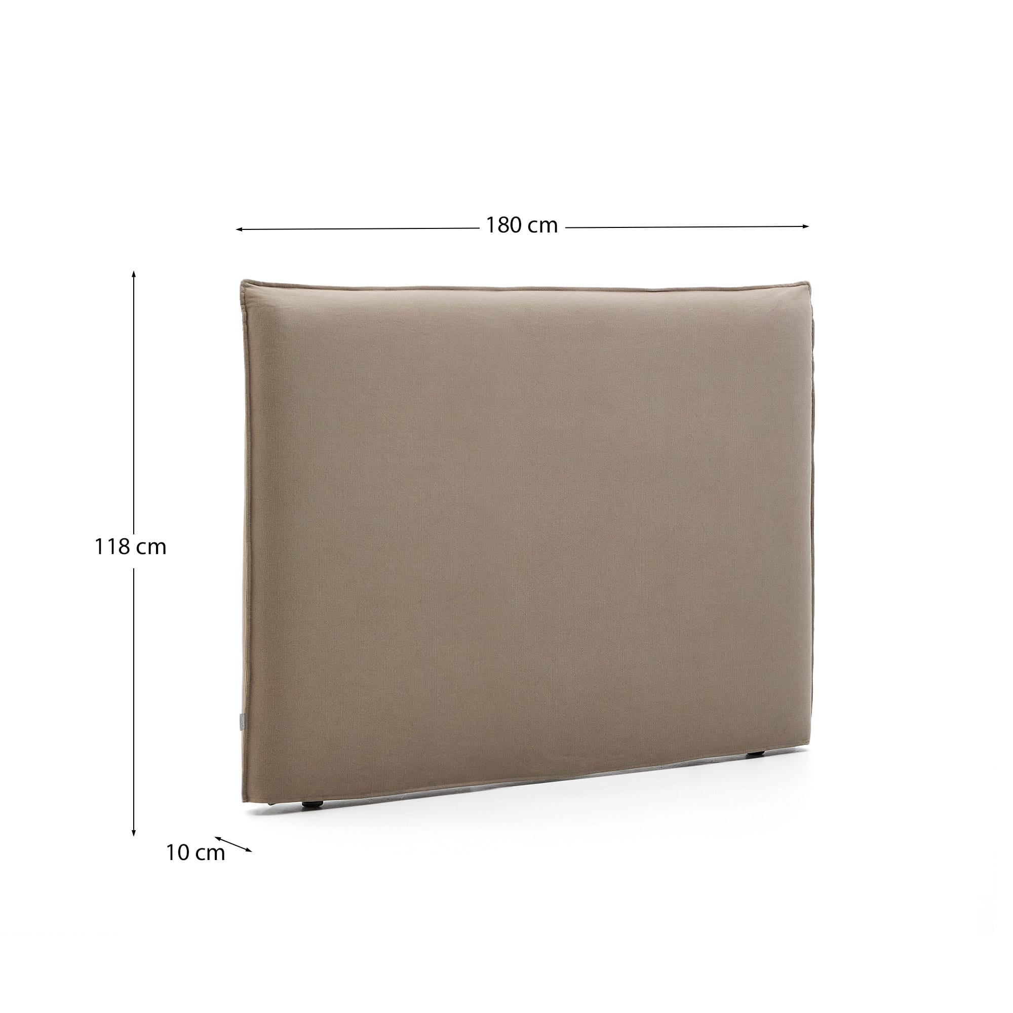 Stilvolles Kopfteil Jaira aus Leinen-Baumwoll-Mix in Taupe, abnehmbarer Bezug, ideal für 160 cm Betten, von Kave Home.