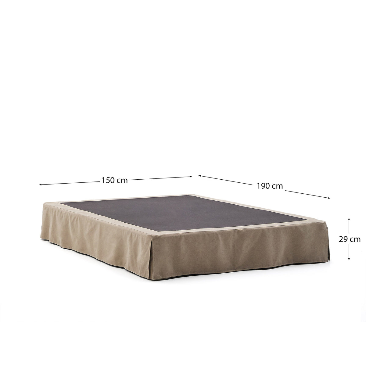 Bettgestell mit abnehmbarem Bezug Jaira aus Leinen und Baumwolle taupe für eine Matratze von 150 x 190 cm in Taupe präsentiert im Onlineshop von KAQTU Design AG. Bett ist von Kave Home