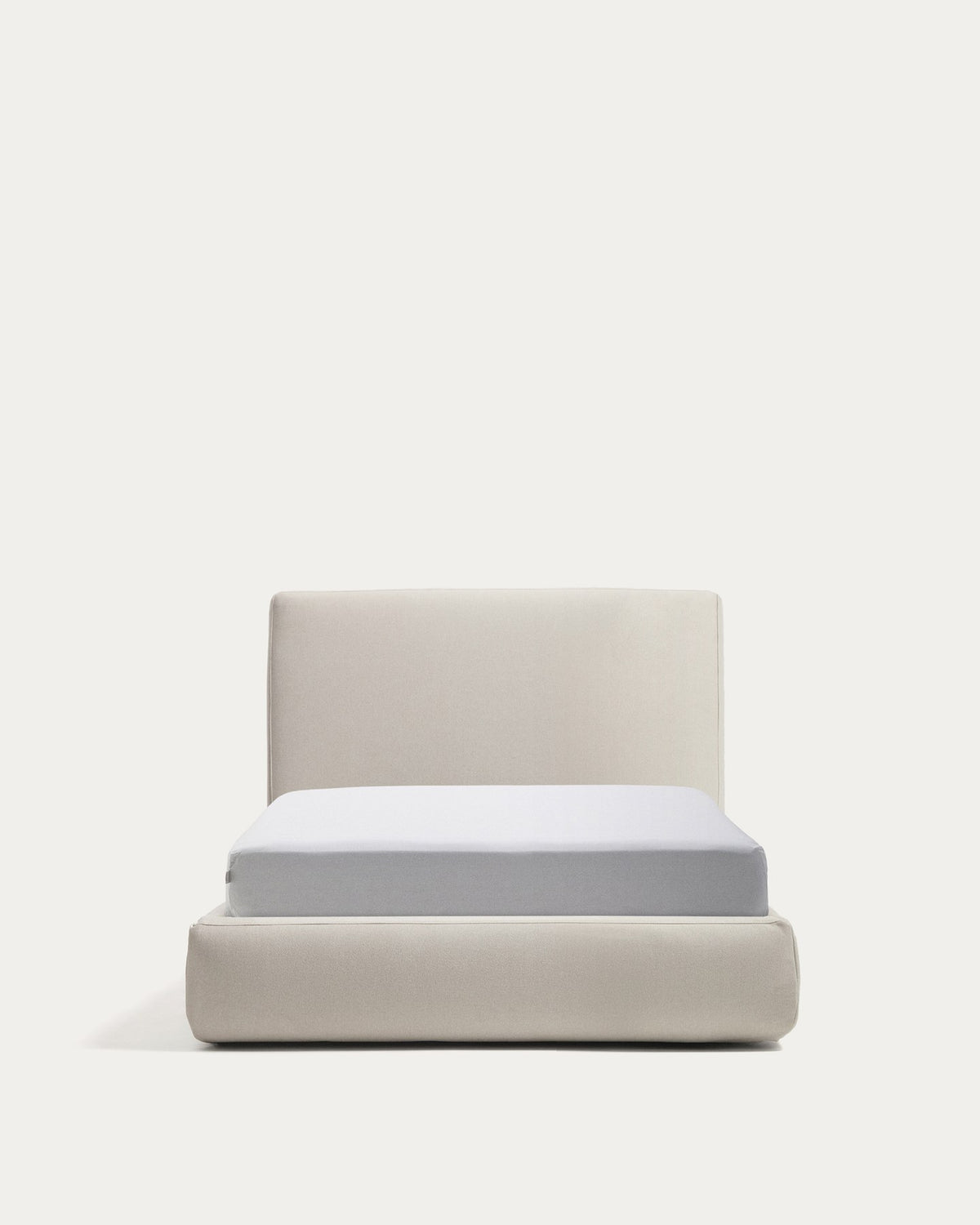 Bett Blok in Écru von Kave Home mit aufklappbarem Bettkasten, breiter Rahmen aus Holz und Stahl, für Matratzengrösse 90 x 200 cm