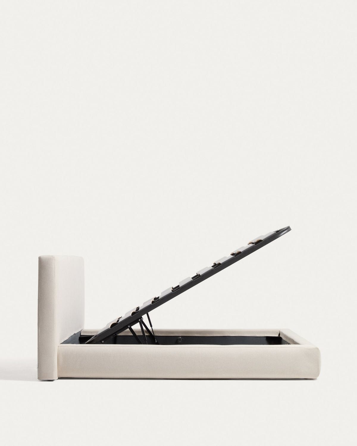 Abziehbares Bett Blok in Écru mit aufklappbarem Bettkasten, Rahmen aus MDF, Spanplatte und Holz, für Matratzengrösse 180 x 200 cm
