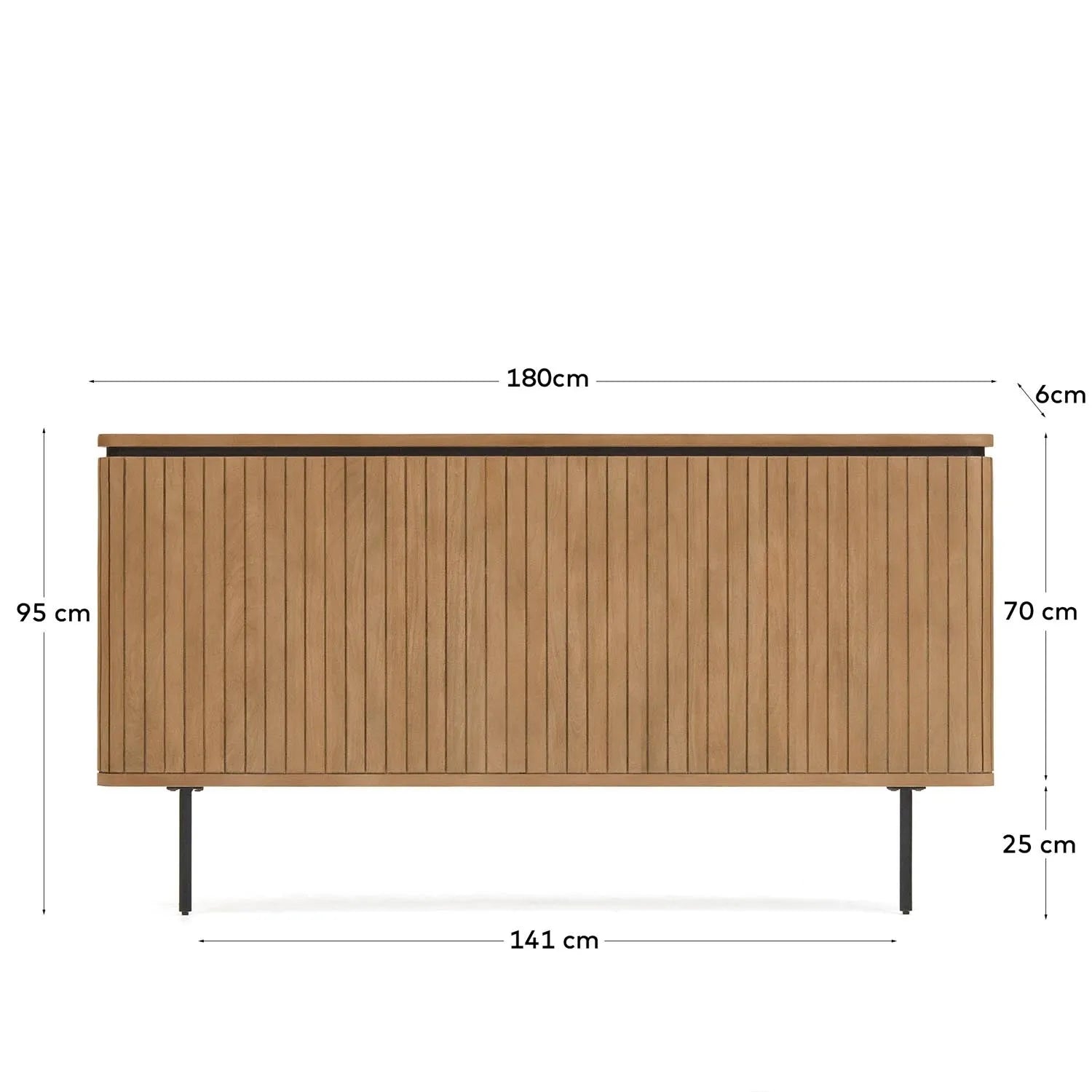 Licia Bettkopfteil massives Mangoholz und Metall mit schwarzem Finish für Bett von 180 cm in Natur präsentiert im Onlineshop von KAQTU Design AG. Sideboard ist von Kave Home