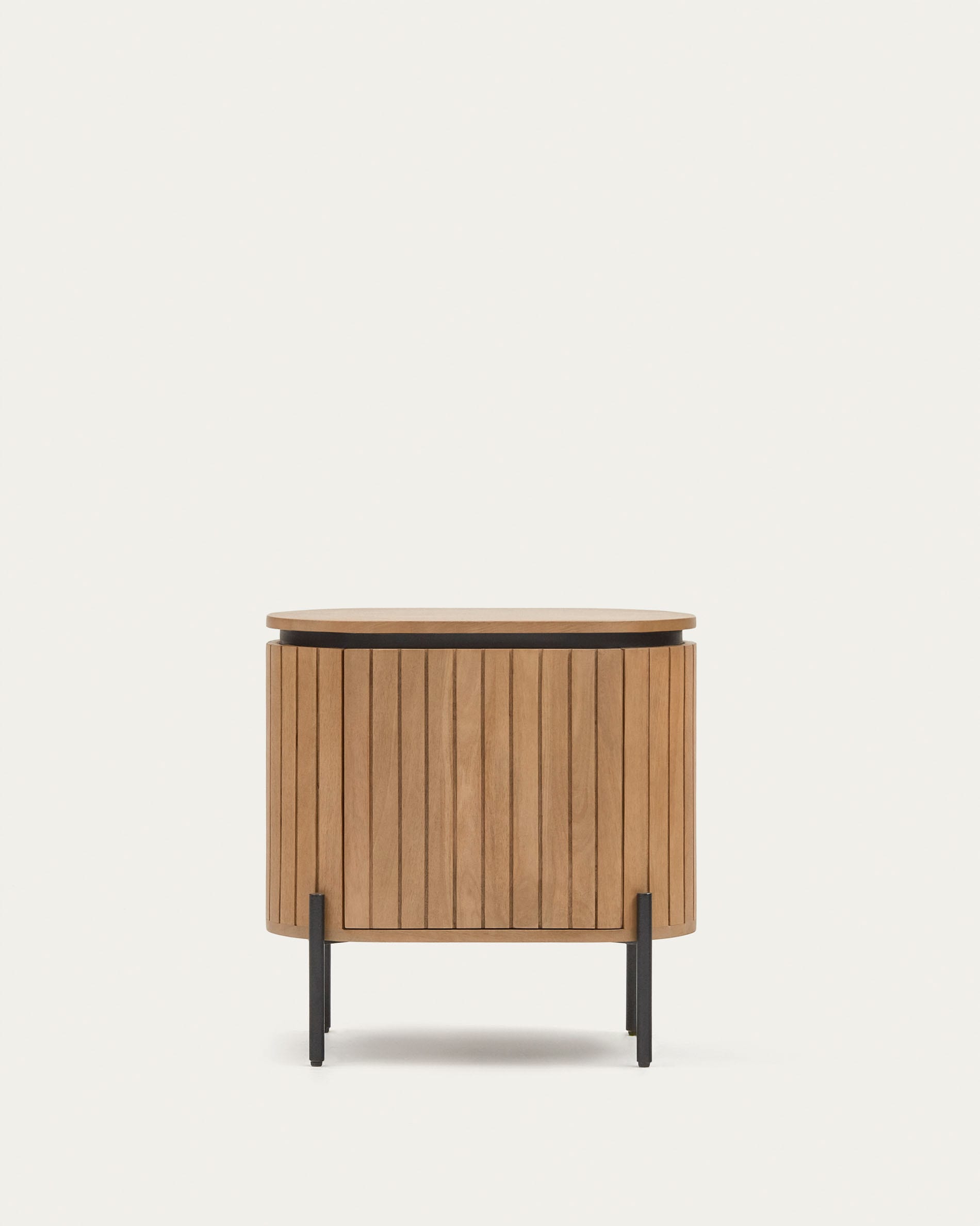 3D-Modell eines eleganten Nachttischs aus Mangoholz und schwarzem Metall, 55x55 cm, für stilvolle Schlafzimmer.