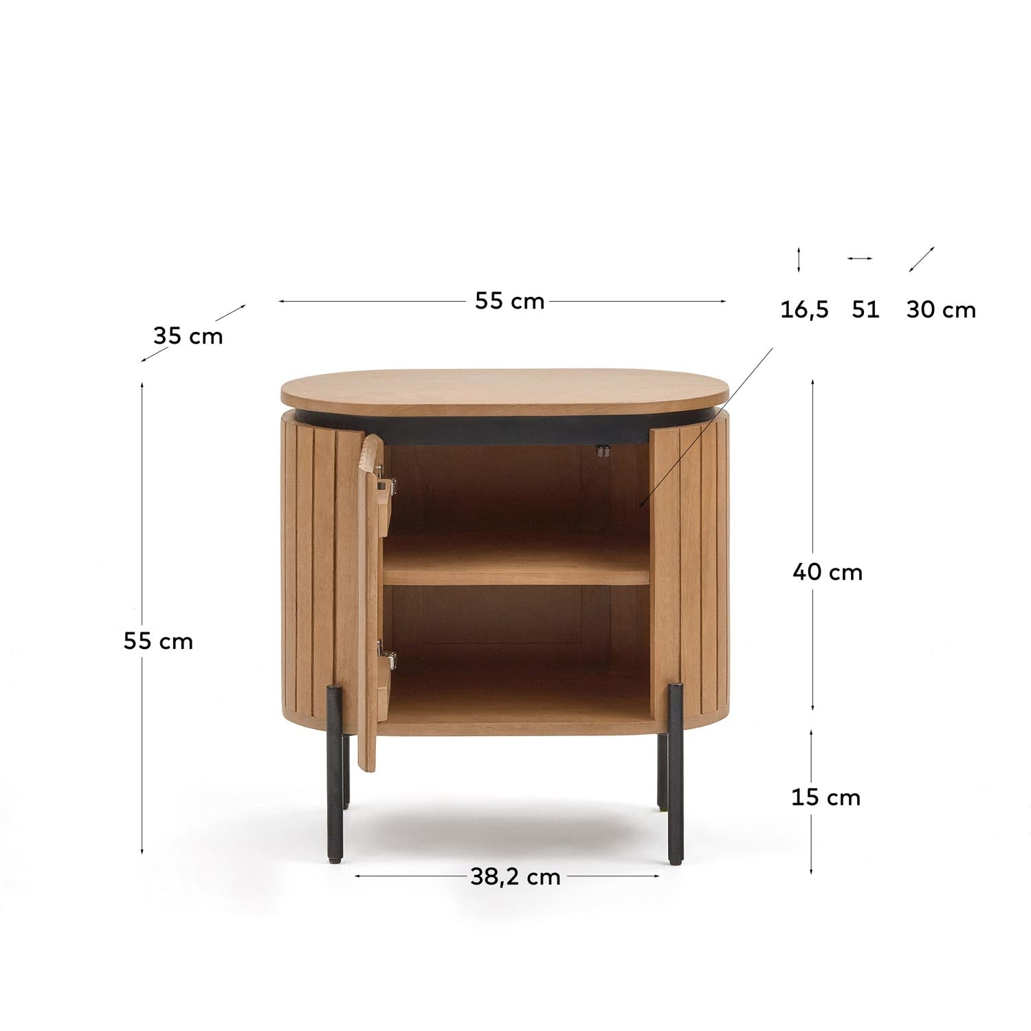 Eleganter Licia Nachttisch aus massivem Mangoholz und robustem, schwarz lackiertem Metall – ideal für Ihr Schlafzimmer.