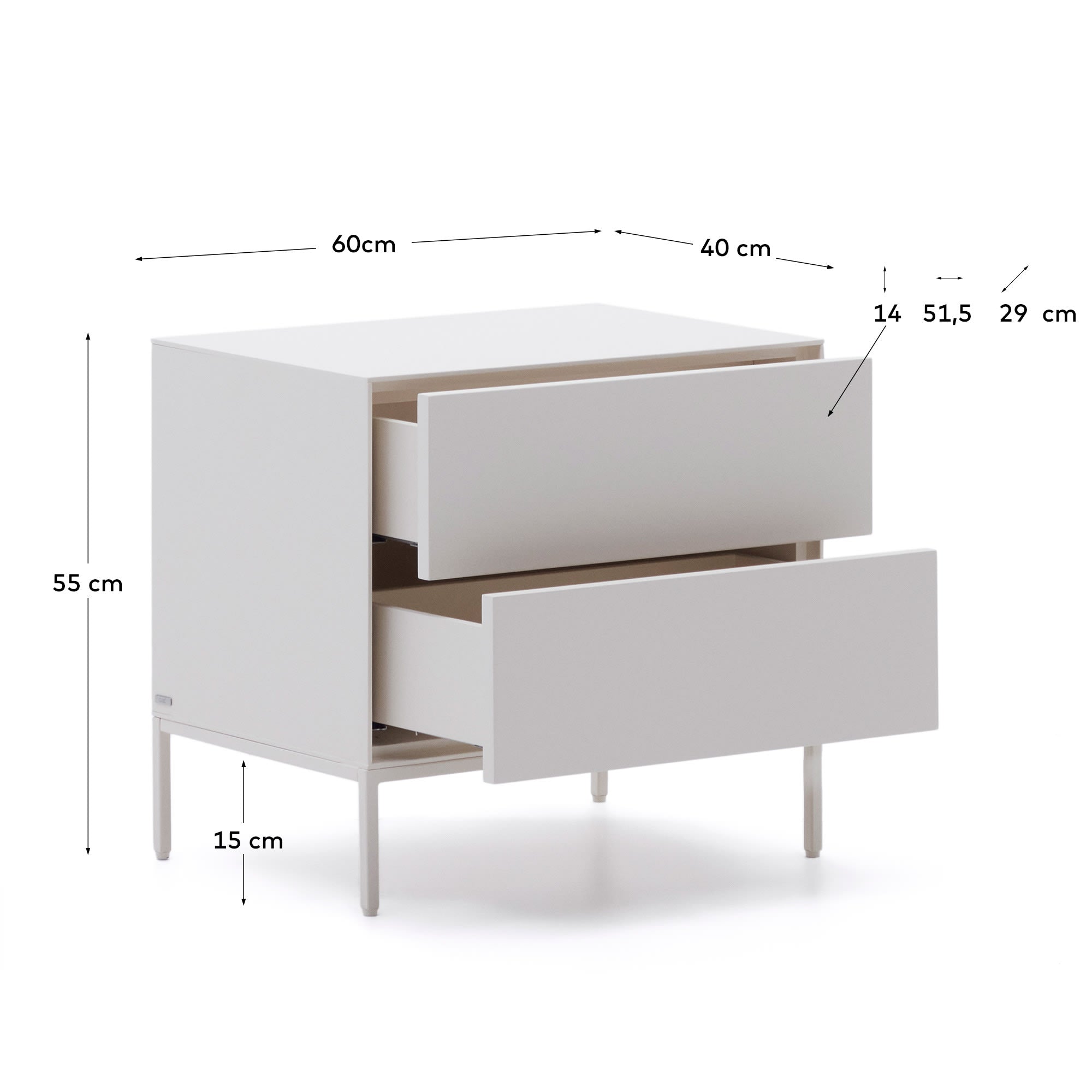 Der Vedrana Nachttisch bietet eleganten Stauraum mit zwei Schubladen und modernem, weiß lackiertem MDF-Design für jedes Schlafzimmer.