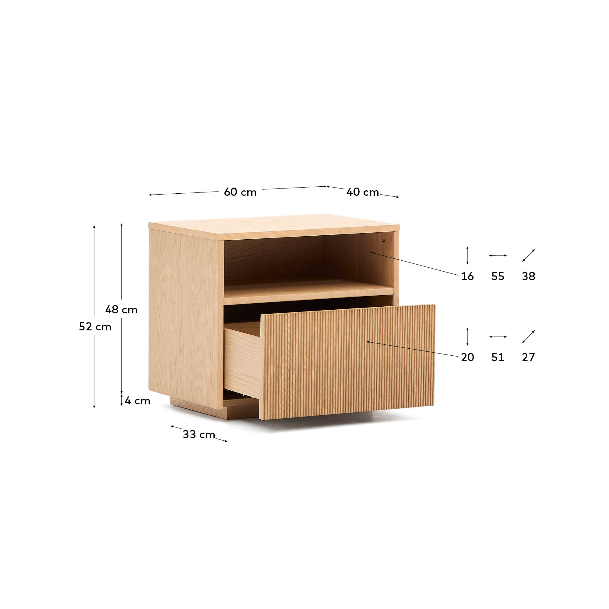Moderner Nachttisch aus Eichenfurnier, 60x52 cm, mit Schublade, FSC-zertifiziert, von Kave Home, stilvoll und nachhaltig.