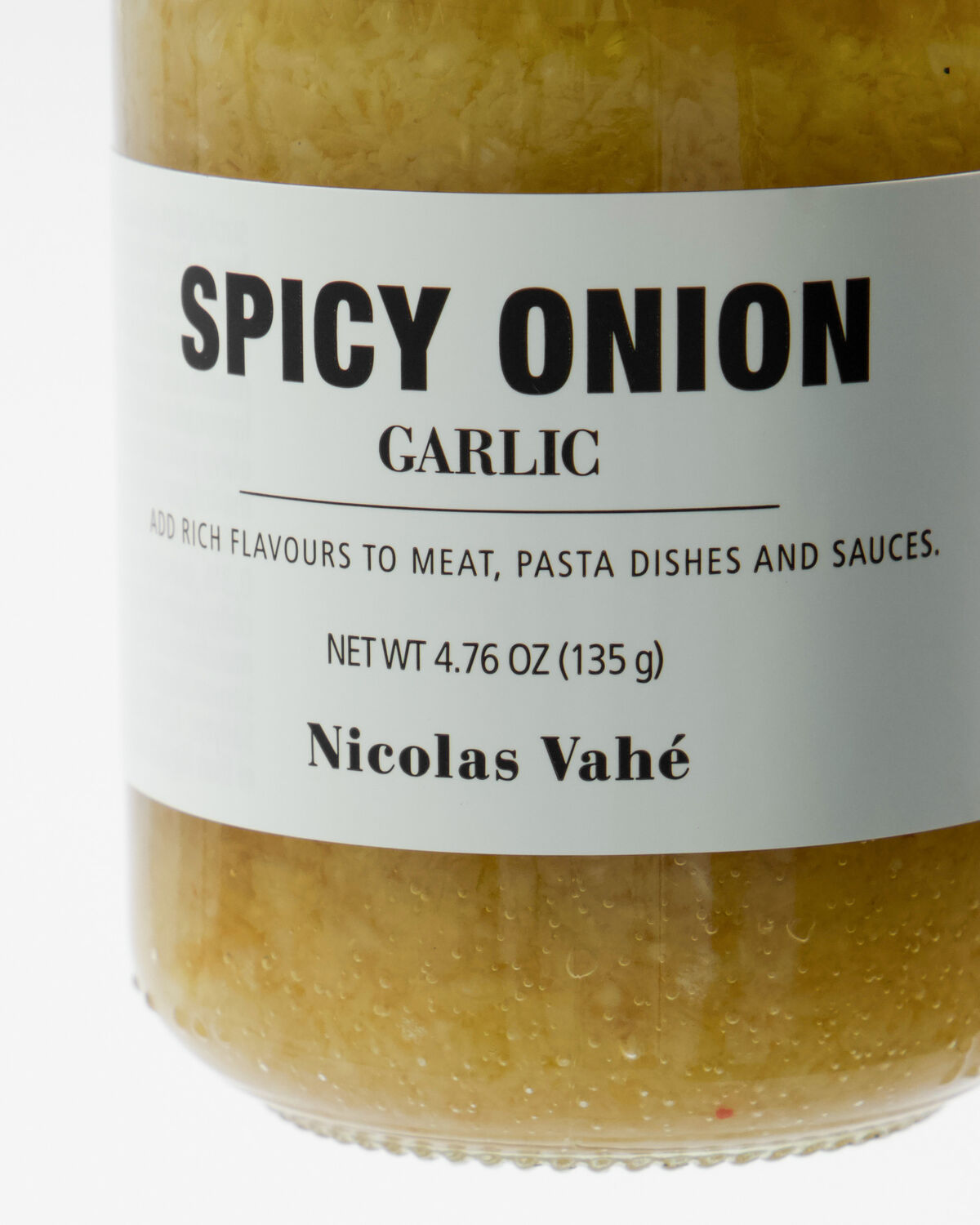 Würzige Mischung aus Zwiebeln und Knoblauch in einem eleganten Glas von Nicolas Vahé, perfekt zum Verfeinern von Speisen, 135 g.
