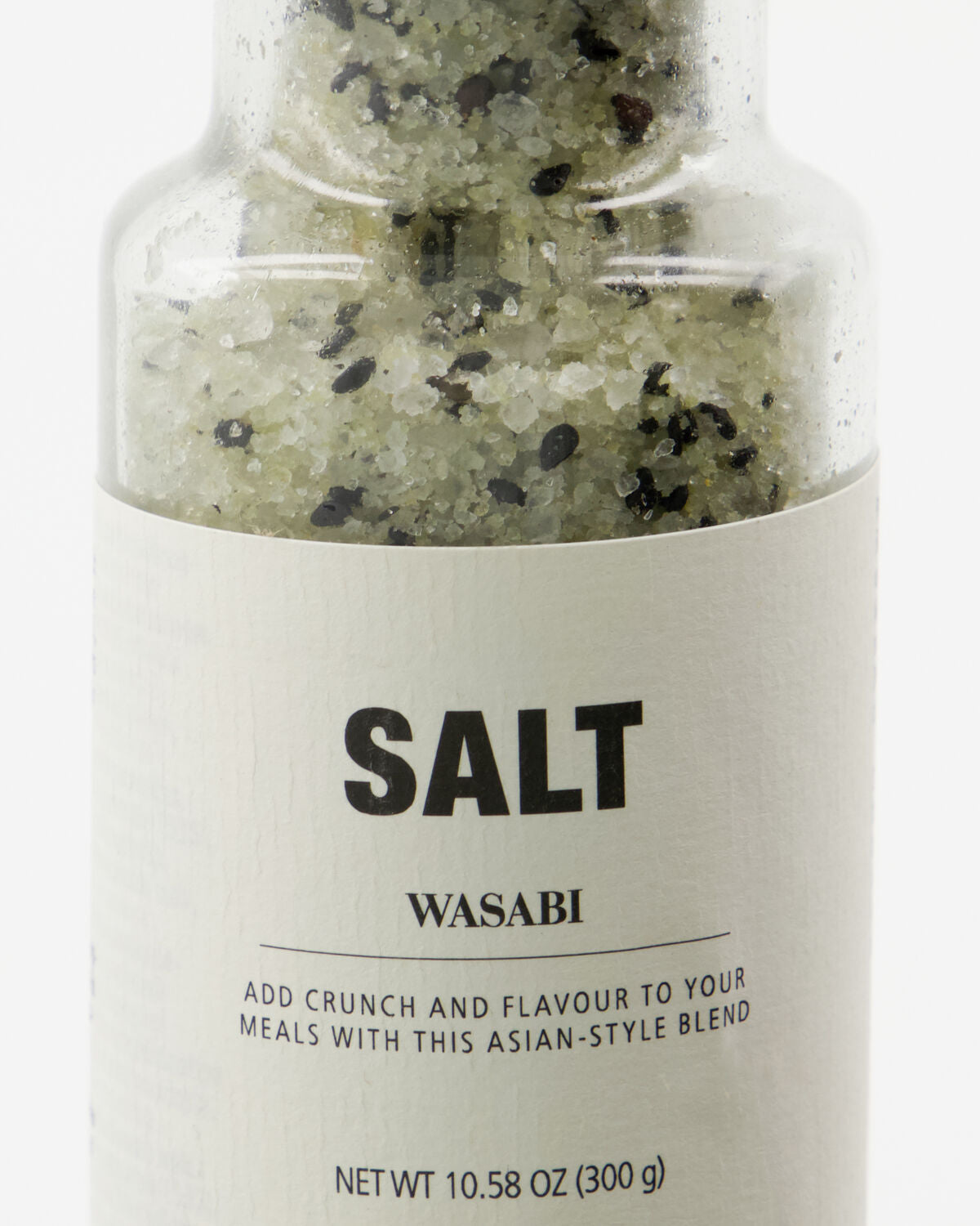Ein elegantes Glas mit 300 g Wasabi-Salz von Nicolas Vahé, perfekt für Gourmets und zur Verfeinerung von Gerichten.