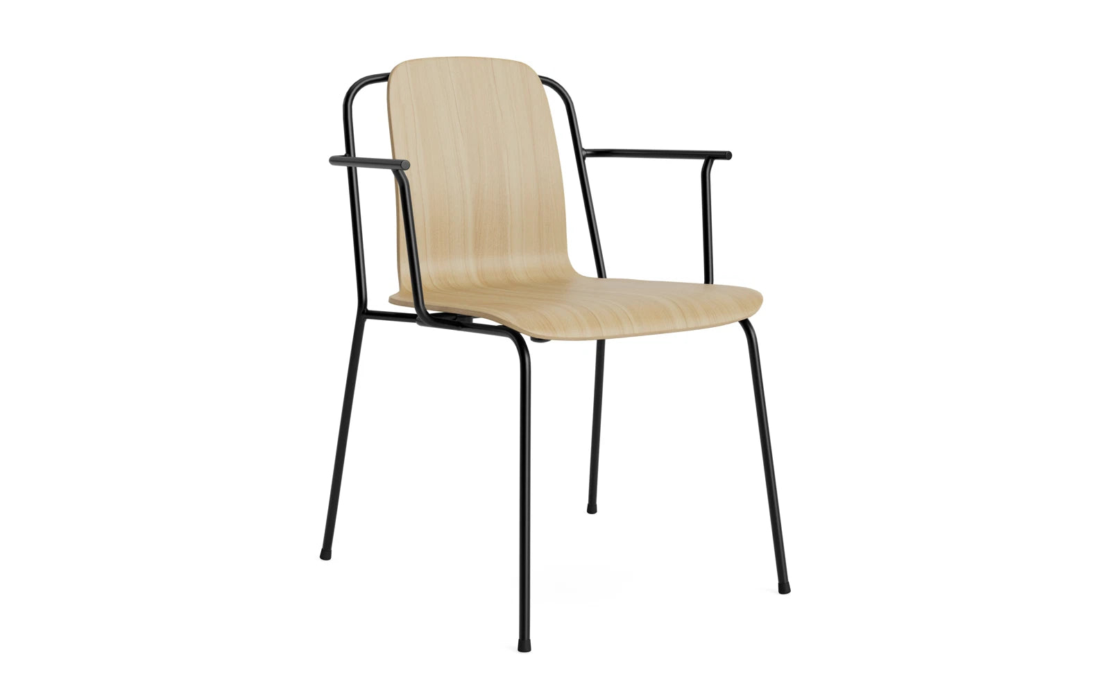 Der Studio Armlehnstuhl von Normann Copenhagen besticht durch sein grafisches Design mit schlankem Stahlrahmen und geformter Schale, ideal für vielseitige Räume.