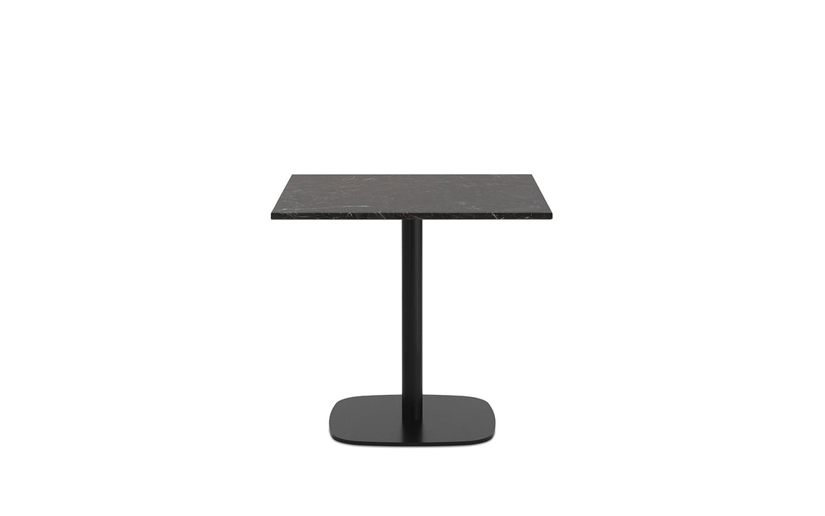 Quadratischer Esstisch mit schwarzer Marmorplatte und Gestell aus schwarz lackiertem Aluminium, Modell Form Café Tisch H65.