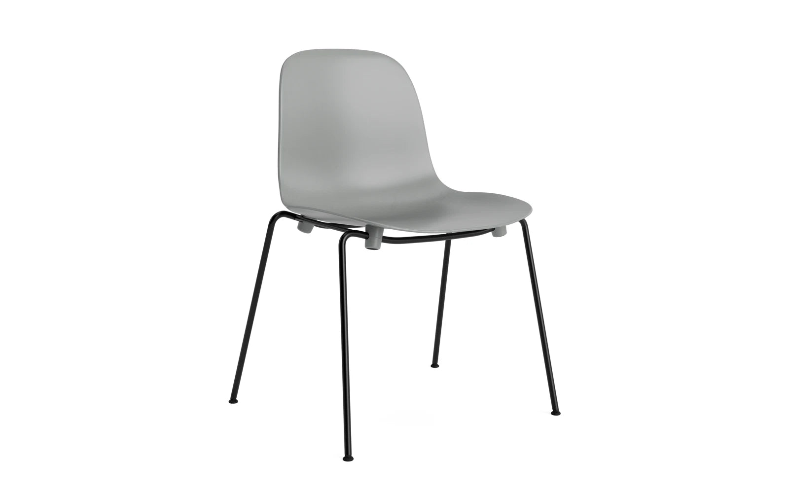 Eleganter, stapelbarer Form Stapelstuhl mit stabilem Stahlgestell in Schwarz, anpassbaren Kunststoffgleitern und farblich abgestimmten Verbindungsstücken.