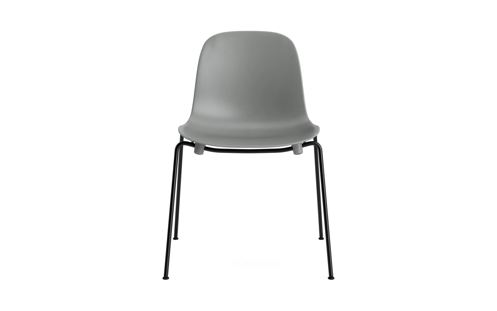 Eleganter, stapelbarer Form Stapelstuhl mit stabilem Stahlgestell in Schwarz, anpassbaren Kunststoffgleitern und farblich abgestimmten Verbindungsstücken.