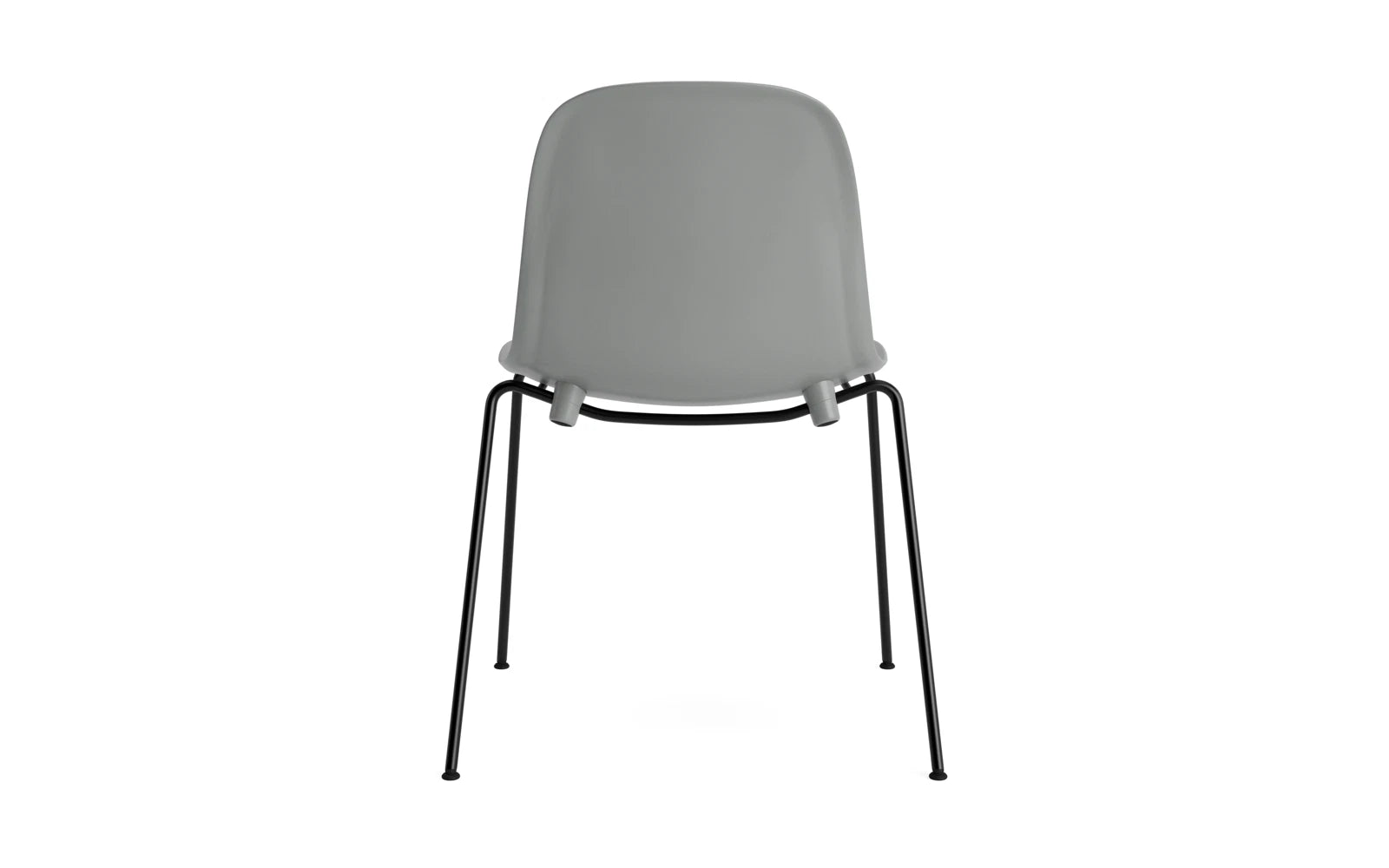 Eleganter, stapelbarer Form Stapelstuhl mit stabilem Stahlgestell in Schwarz, anpassbaren Kunststoffgleitern und farblich abgestimmten Verbindungsstücken.