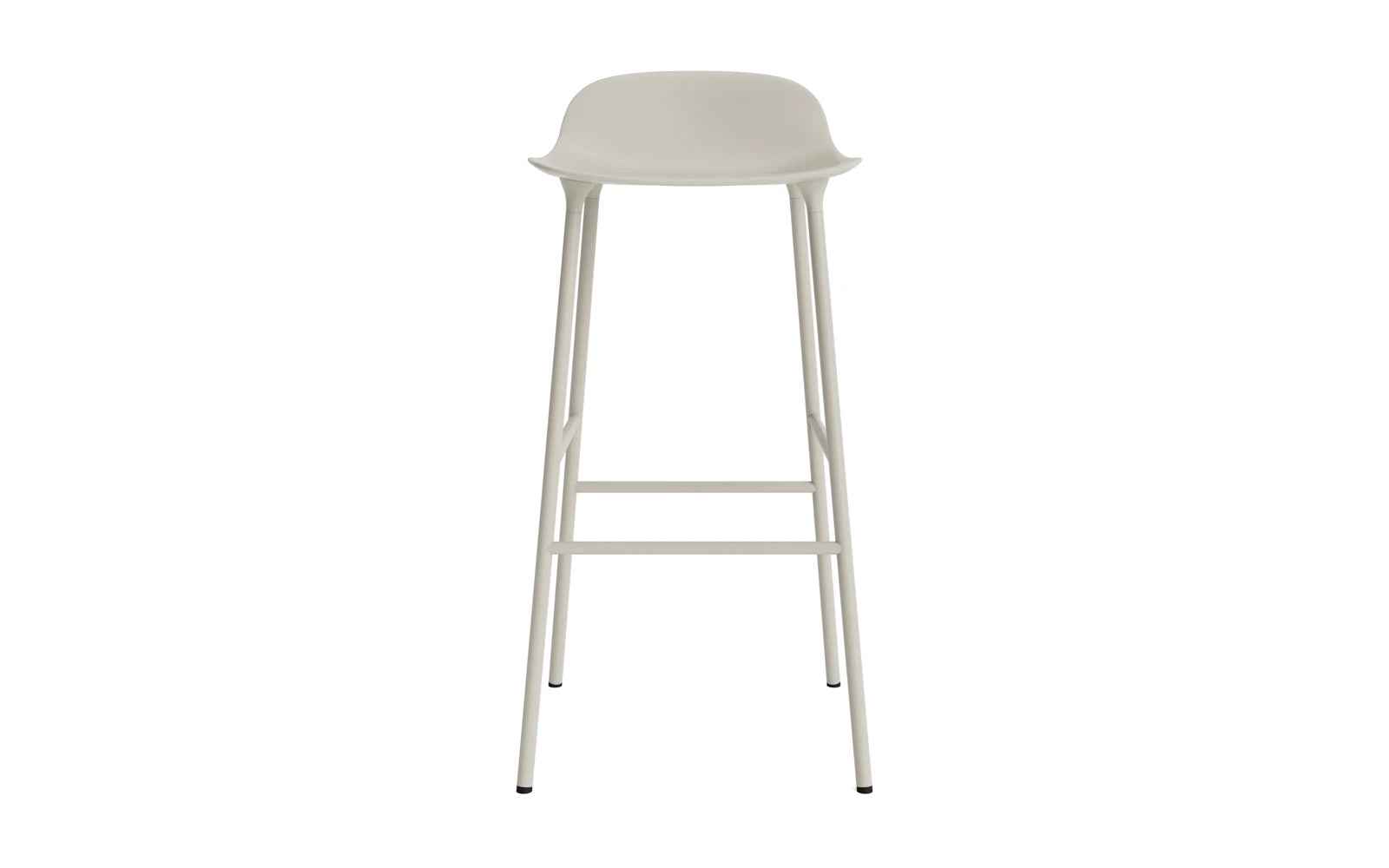 Erleben Sie den Form Barstuhl 75 cm in elegantem Hellgrau und robustem Stahl von Normann Copenhagen – die perfekte Kombination aus Stil und Funktionalität für Ihr Zuhause.