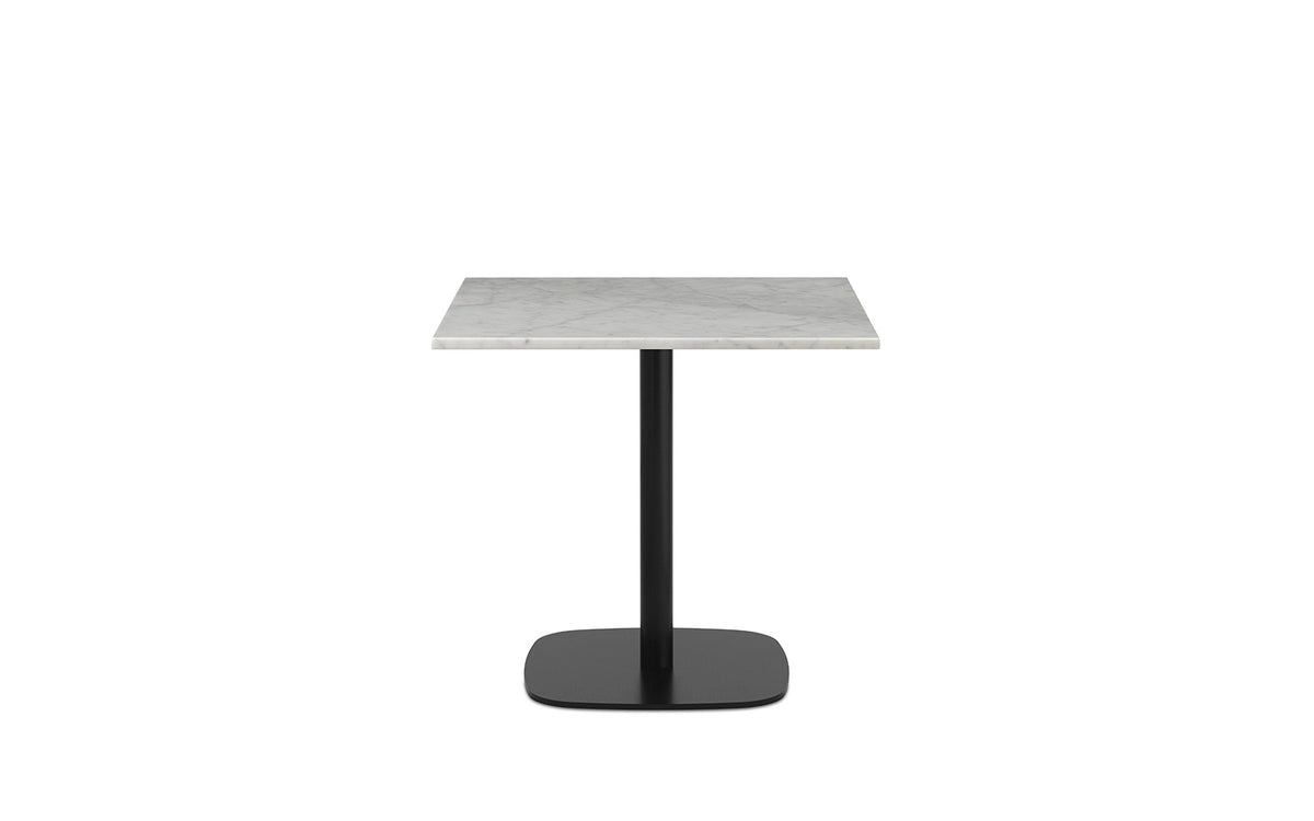 Quadratischer Esstisch mit schwarzer Marmorplatte und Gestell aus schwarz lackiertem Aluminium, Modell Form Café Tisch H65.