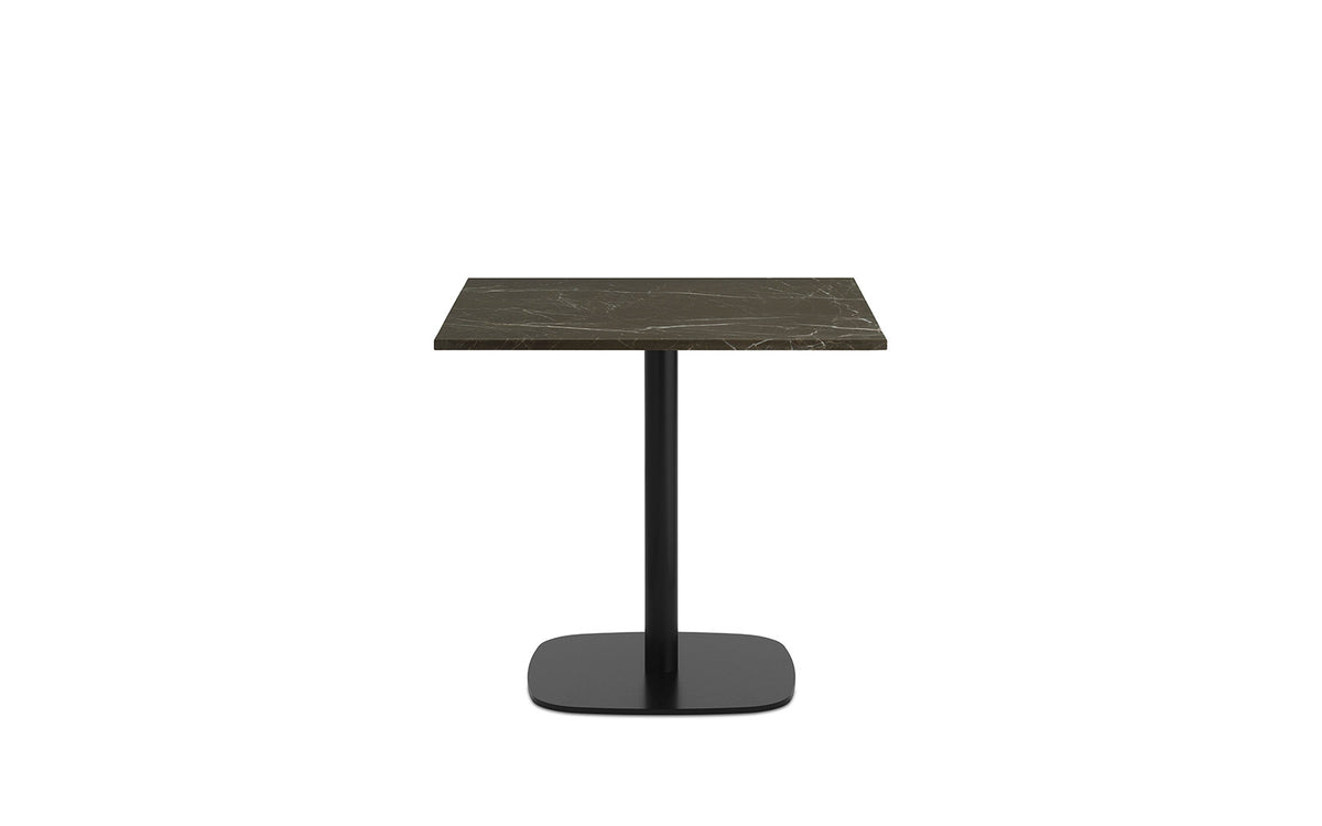 Quadratischer Esstisch mit schwarzer Marmorplatte und Gestell aus schwarz lackiertem Aluminium, Modell Form Café Tisch H65.