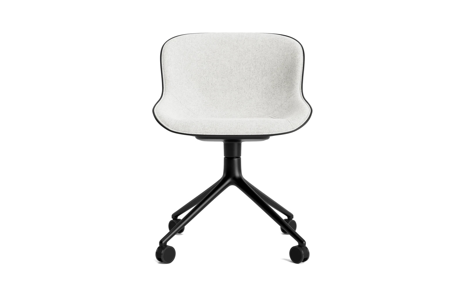 Erleben Sie den Hyg Drehstuhl 4W von Normann Copenhagen – ein eleganter Stuhl aus schwarzem Aluminium und hochwertigem Hallingdal, der Gemütlichkeit und modernes Design vereint.