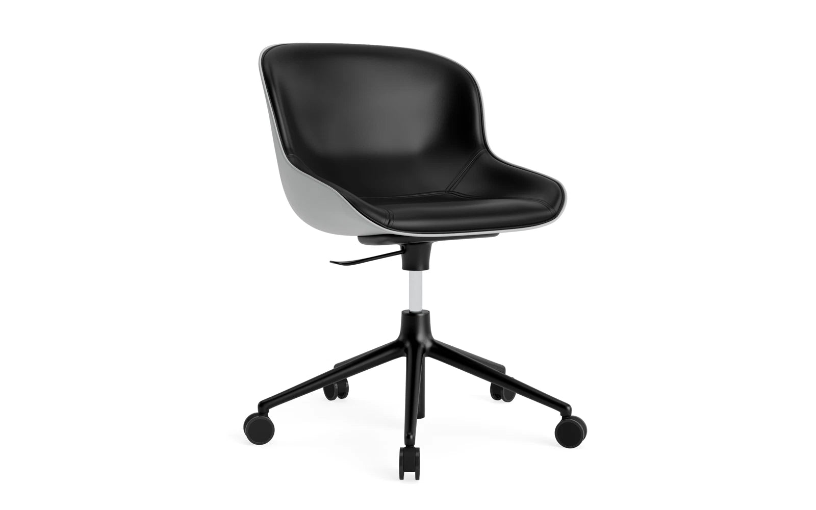 Hyg Drehsessel mit 5 Rollen Gas Lift Frontpolster Schwartz Alu Grau/Ultra in Ultra 41599 präsentiert im Onlineshop von KAQTU Design AG. Sessel ist von Normann Copenhagen
