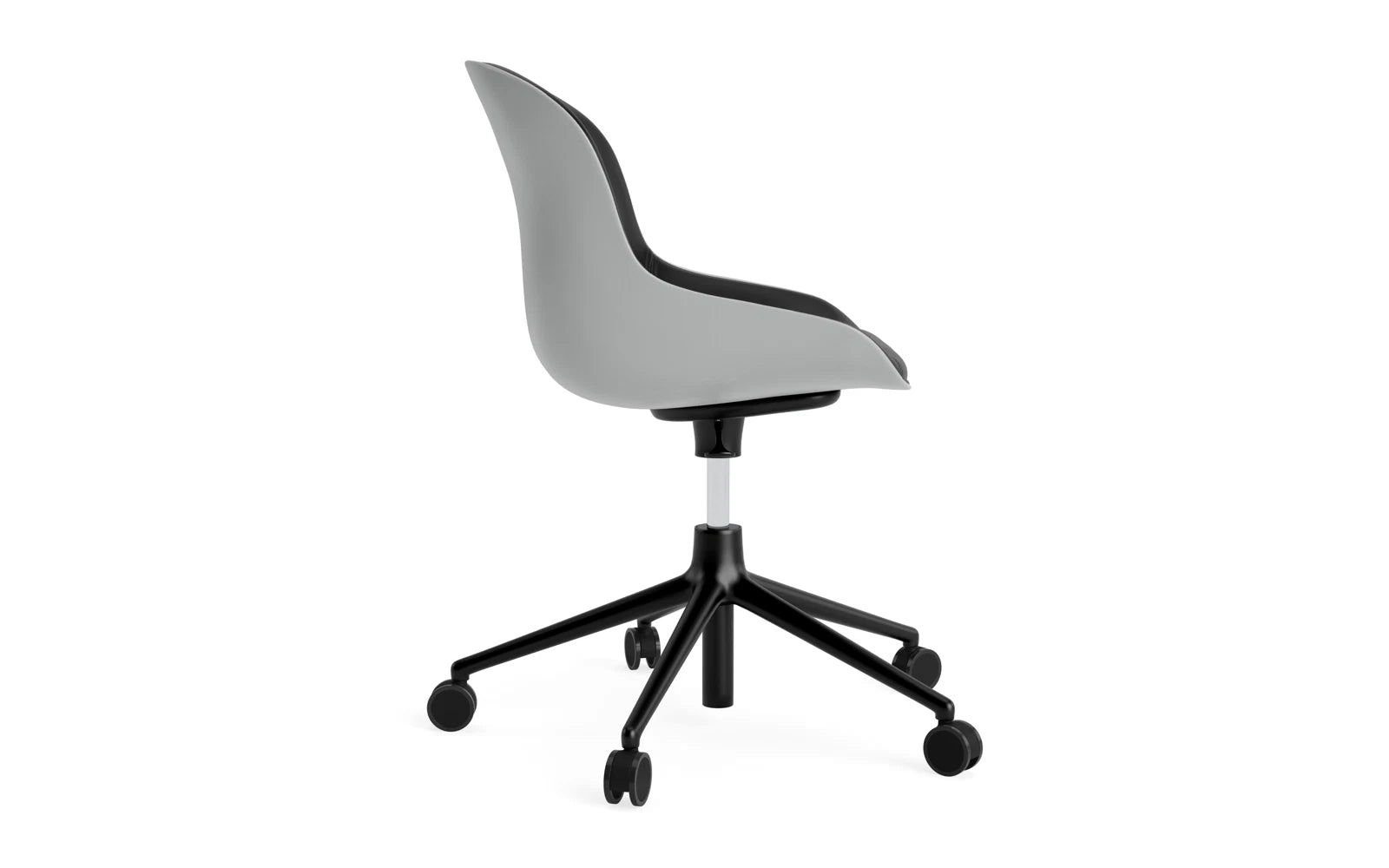 Hyg Drehsessel mit 5 Rollen Gas Lift Frontpolster Schwartz Alu Grau/Ultra in Ultra 41599 präsentiert im Onlineshop von KAQTU Design AG. Sessel ist von Normann Copenhagen