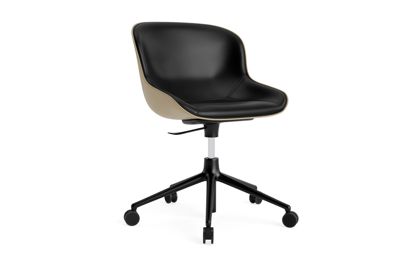 Hyg Drehsessel mit 5 Rollen Gas Lift Frontpolster Schwartz Alu Sand/Ultra in Ultra 41599 präsentiert im Onlineshop von KAQTU Design AG. Sessel ist von Normann Copenhagen