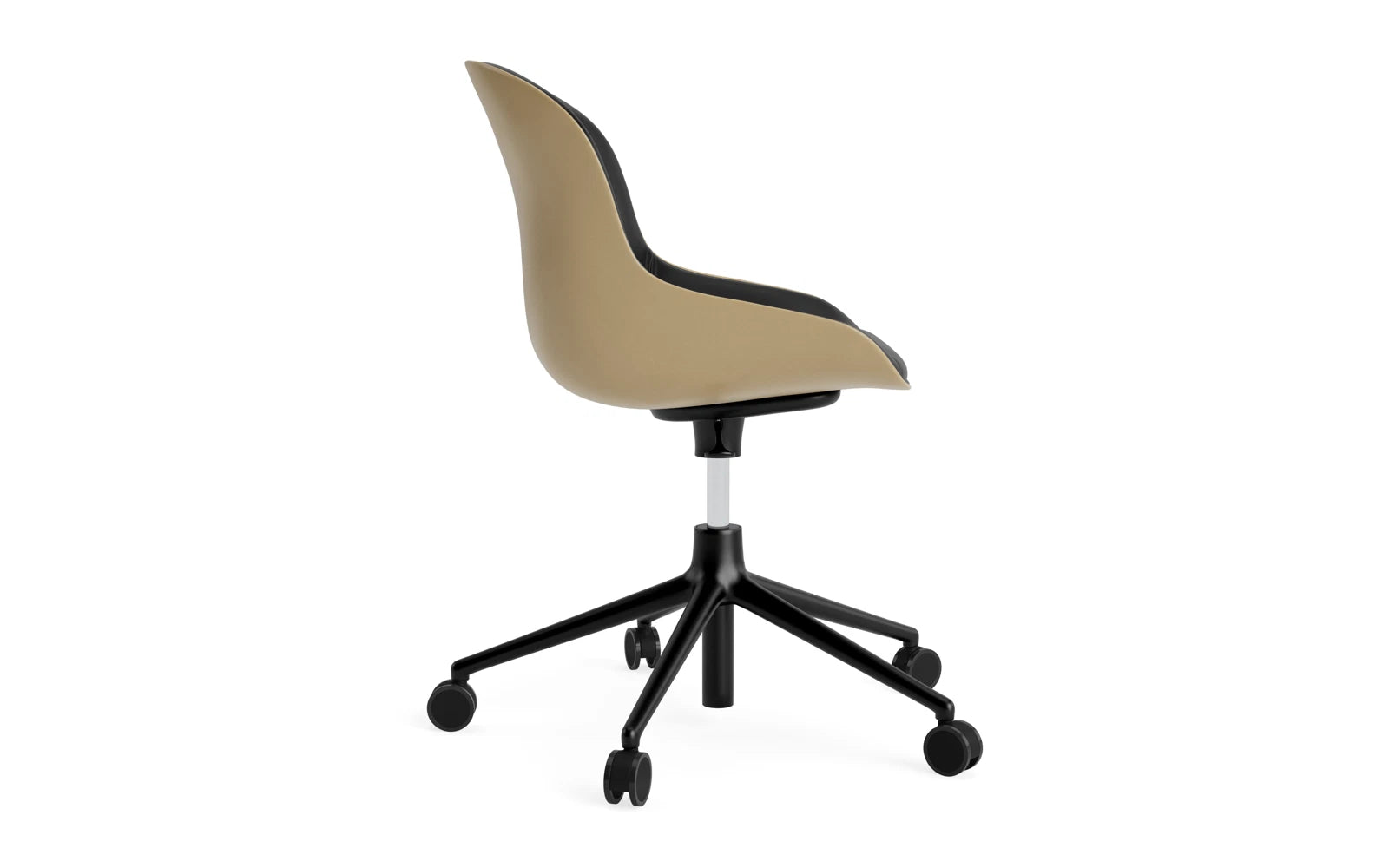 Hyg Drehsessel mit 5 Rollen Gas Lift Frontpolster Schwartz Alu Sand/Ultra in Ultra 41599 präsentiert im Onlineshop von KAQTU Design AG. Sessel ist von Normann Copenhagen