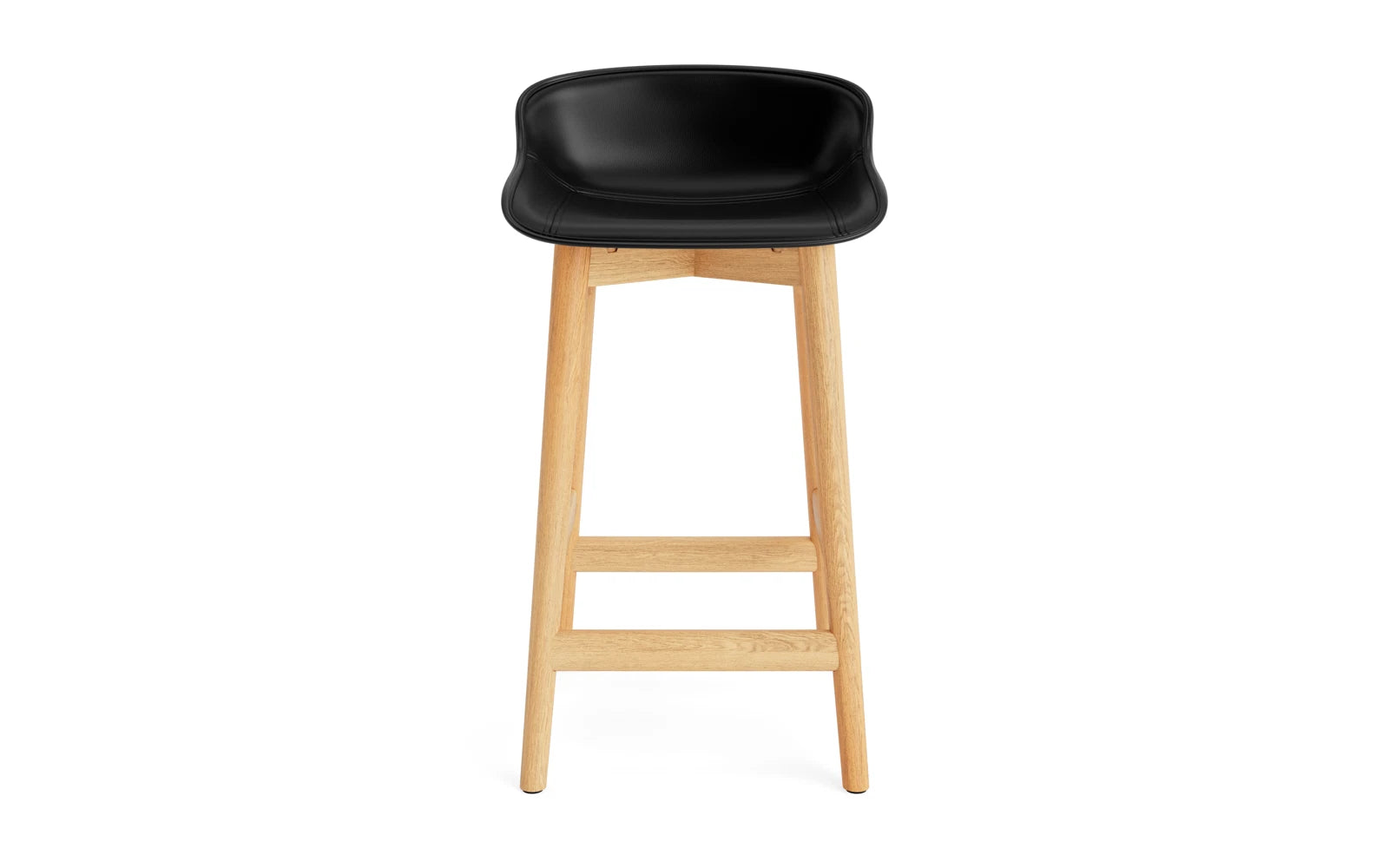 Stilvoller Hyg Barhocker 65 cm in Eiche Schwarz mit Ultra Leder. Perfekt für entspannte Ess- und Lounge-Bereiche. Erleben Sie dänische Gemütlichkeit!