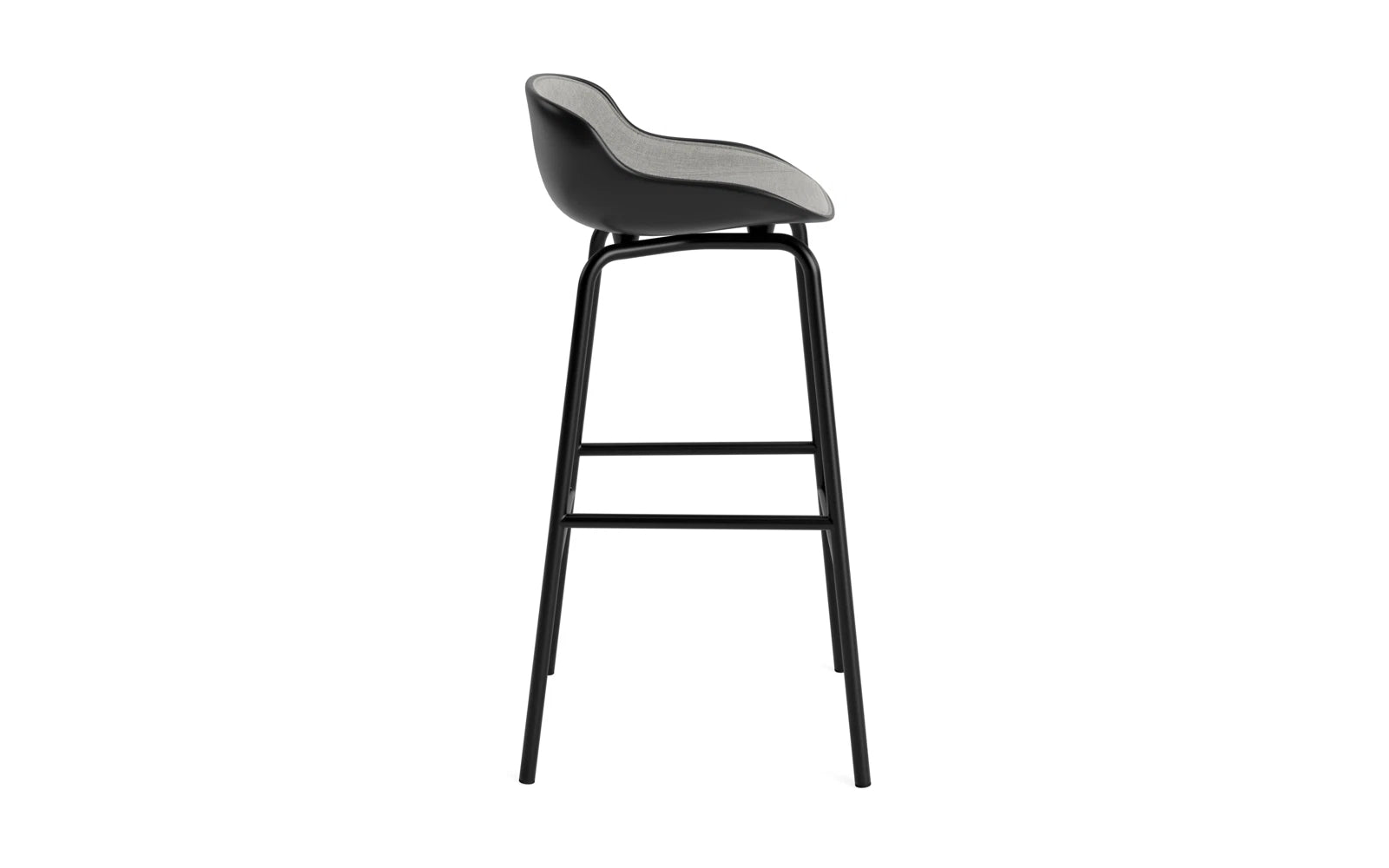 Hyg Barhocker 75 cm Frontpolster Schwartze Stahl Schwartz/Remix in Remix 133 präsentiert im Onlineshop von KAQTU Design AG. Barstuhl ist von Normann Copenhagen