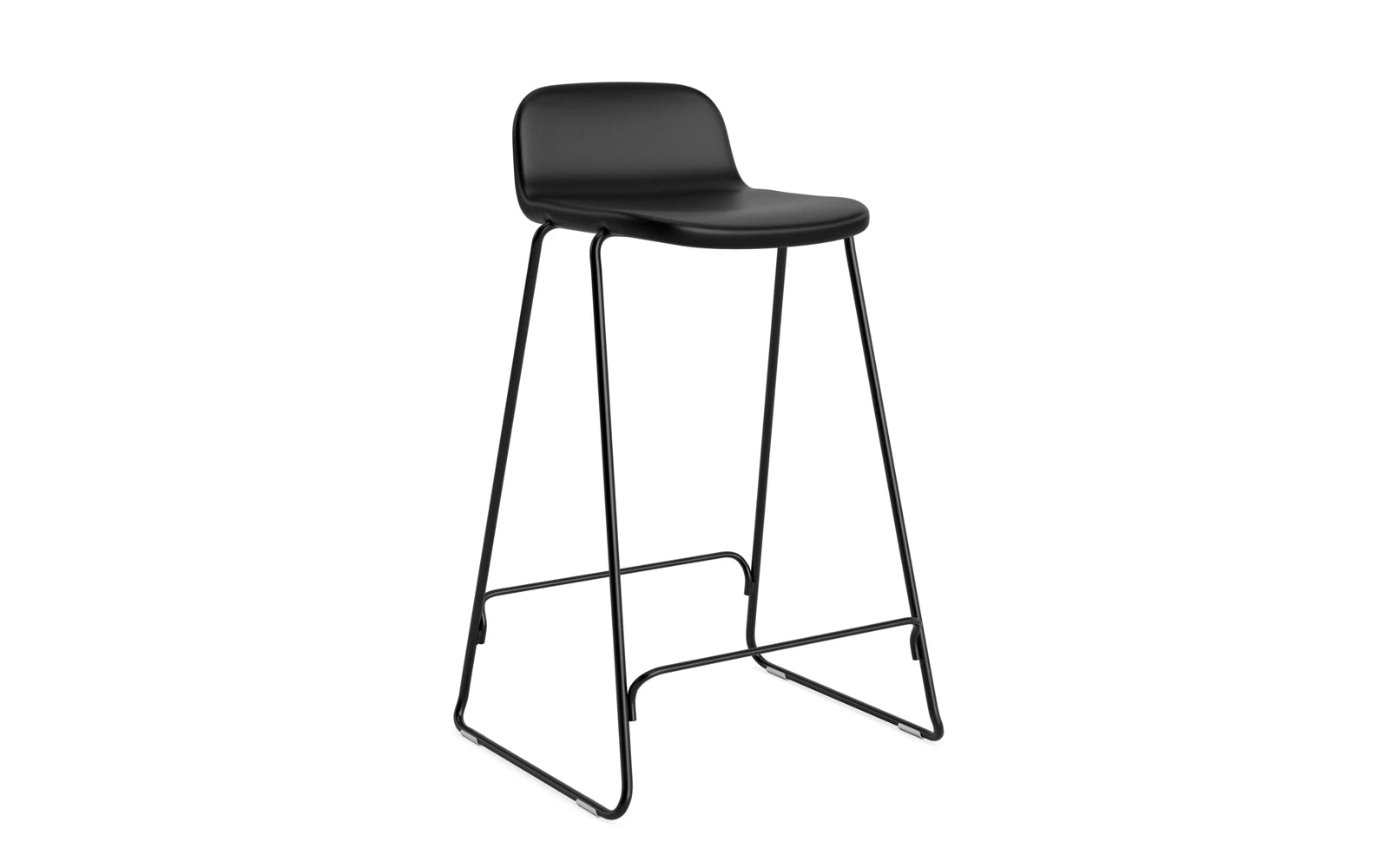 Just Barhocker 65 cm mit Lehne, gepolstert, schwarzer Stahl Ultra Leder in Ultra 41599 präsentiert im Onlineshop von KAQTU Design AG. Barstuhl ist von Normann Copenhagen