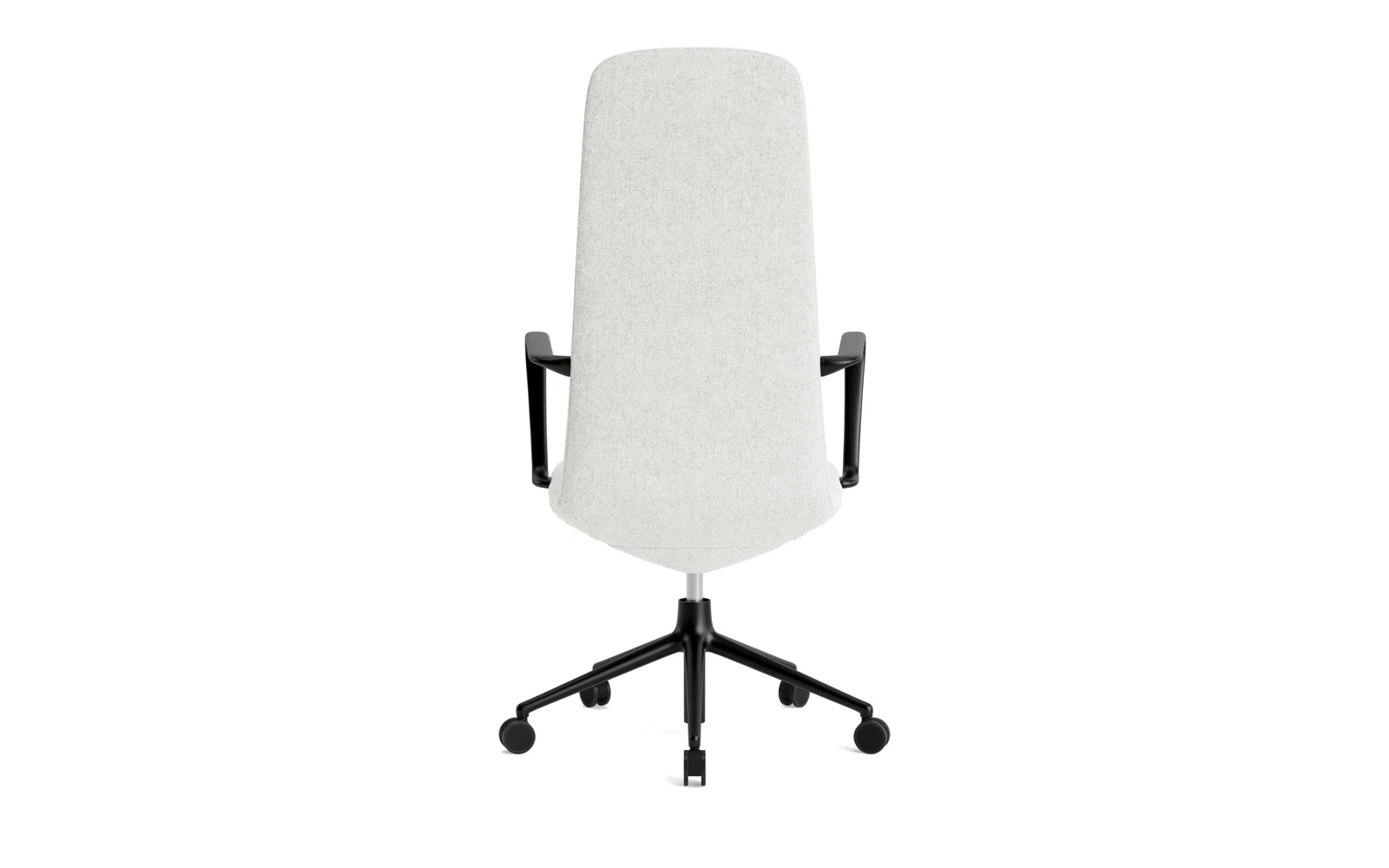 Entdecken Sie den Off Armchair Hoch von Normann Copenhagen – ein stilvoller Bürostuhl mit Gaslift, Drehgestell und Rollen aus schwarzem Aluminium. Ideal für Ihr Büro!