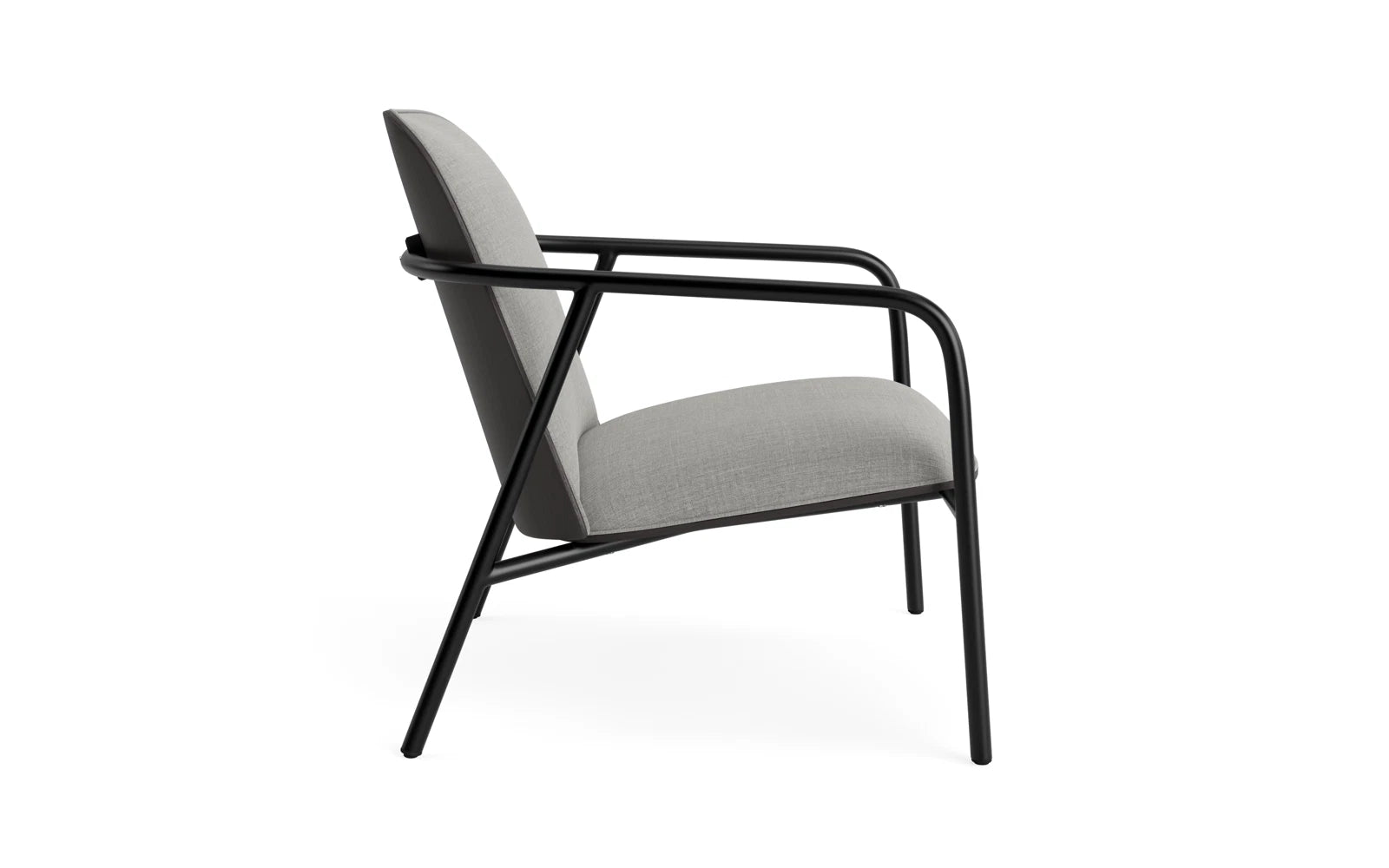 Eleganter Pad Loungestuhl aus schwarzer Eiche, gepolstert, mit stabilem Metallrahmen. Perfekt für moderne Lounges.