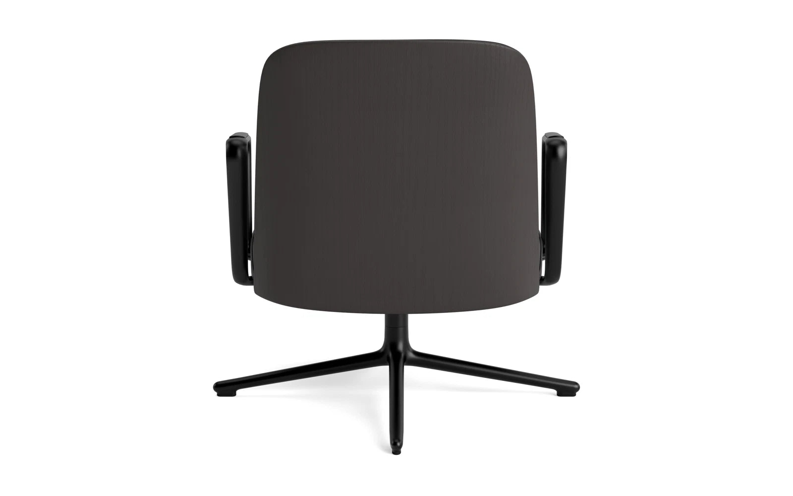 Eleganter Pad Drehsessel aus schwarzer Eiche, gepolstert, mit Stahlrahmen. Perfekt für moderne Lounges.