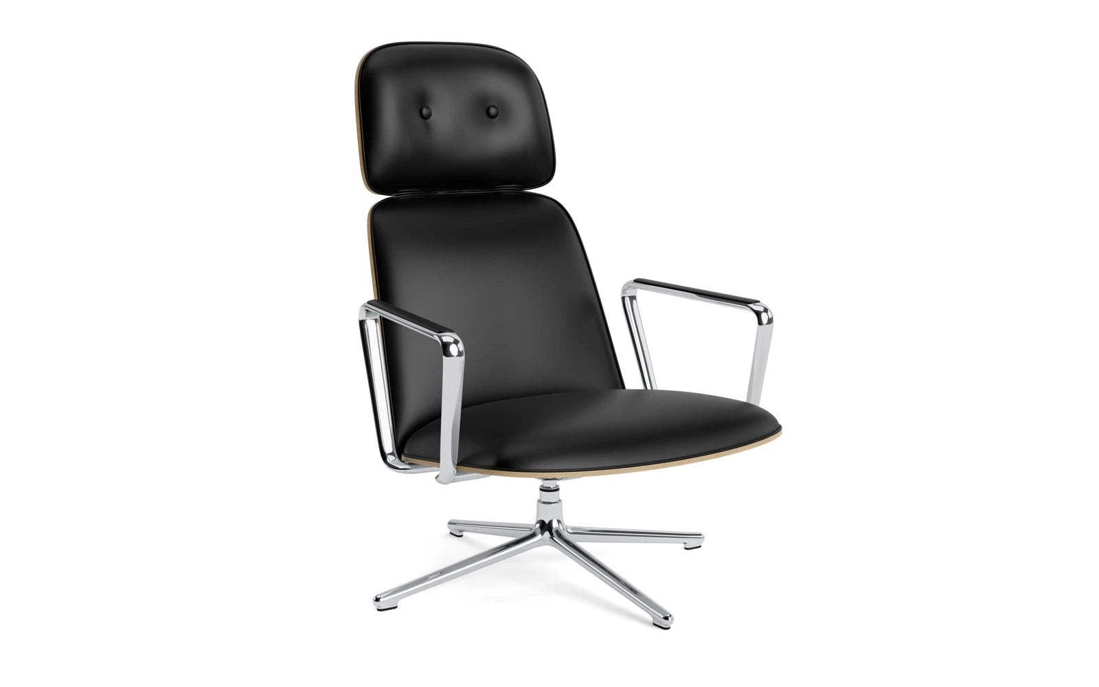 Pad lounge armchair high with bogie and tipping function aluminum and oak/ultra