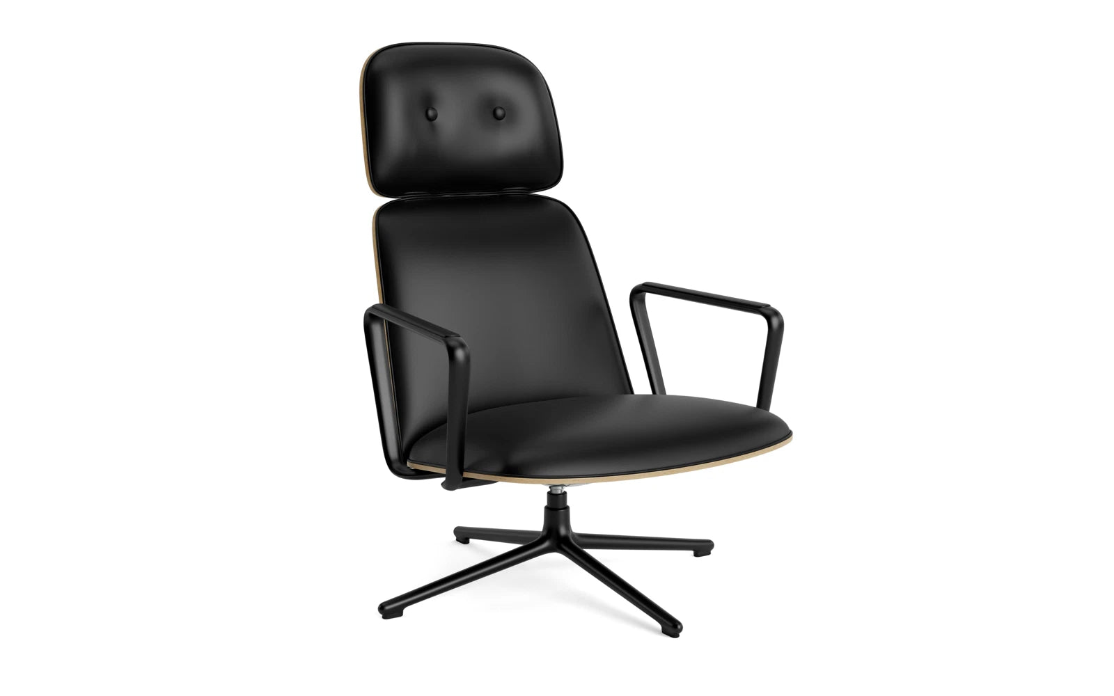 Pad lounge armchair high with bogie and tipping function black aluminum oak/ultra