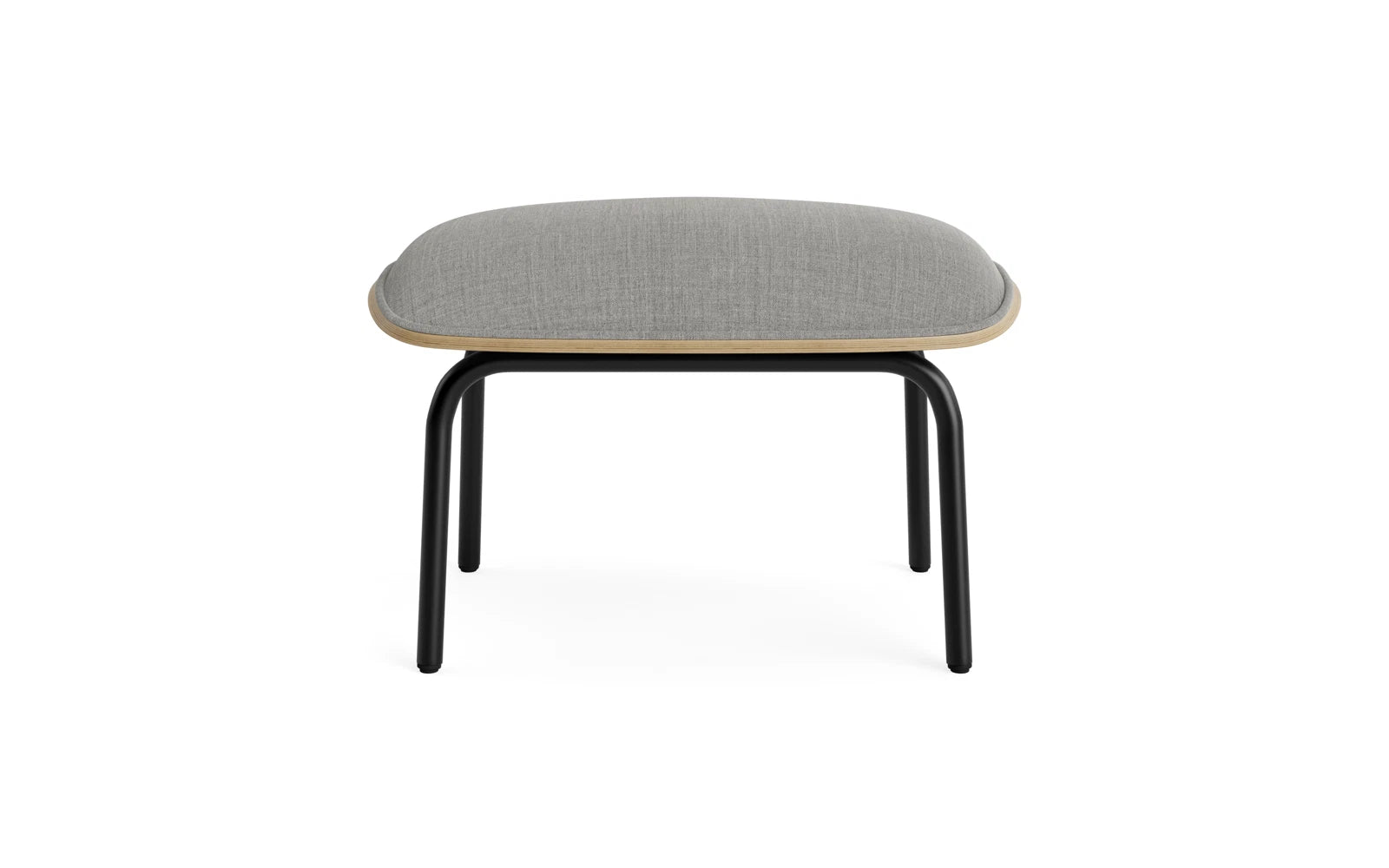 Eleganter Pad Fusshocker aus Eichenholzfurnier mit gepolsterter Front und Metallrahmen. Wählbare Stoff- und Lederoptionen.