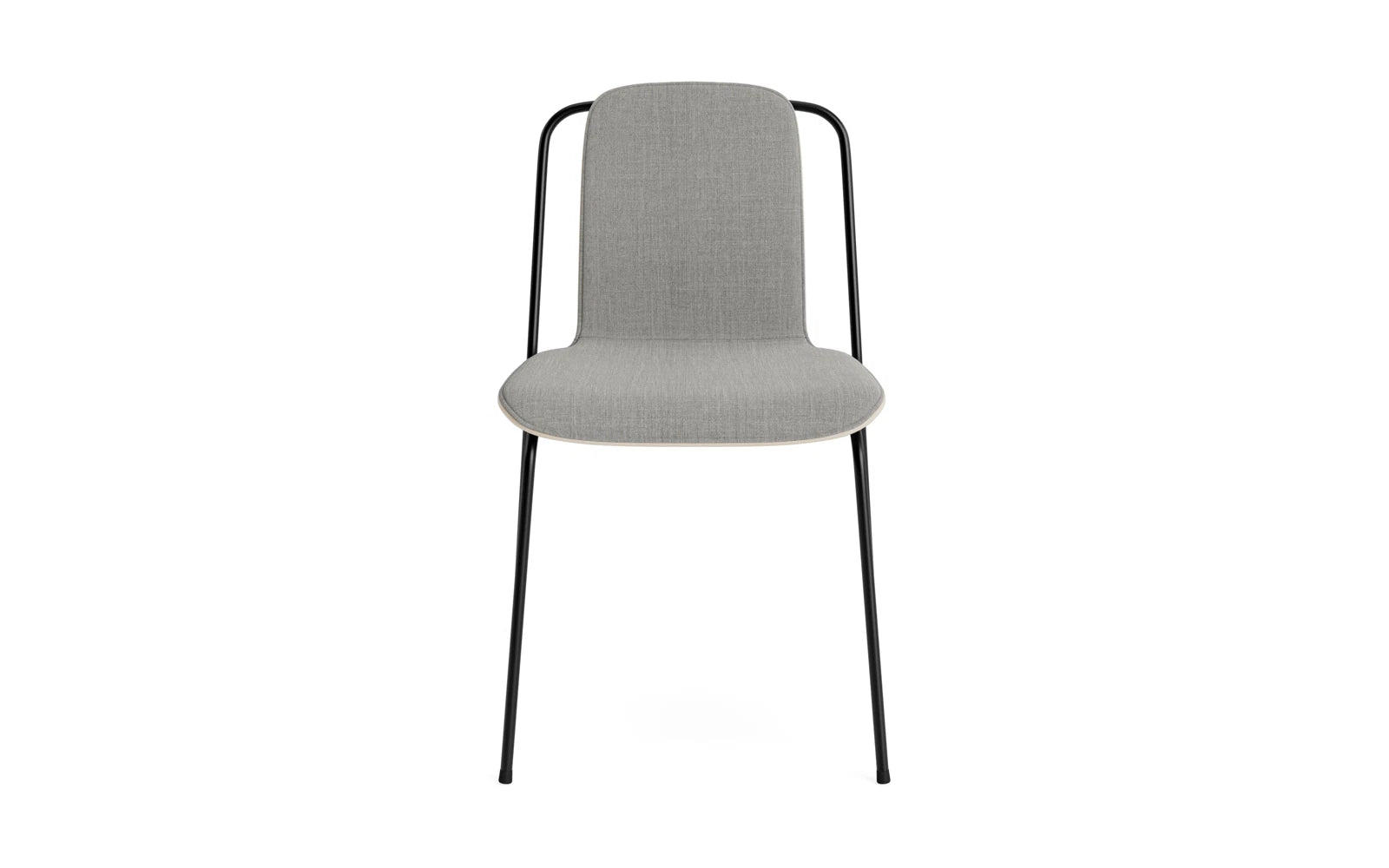 Entdecken Sie den eleganten Studio Stuhl mit Frontpolster von Normann Copenhagen. Mit schwarzem Stahl und hellgrauem Remix-Polster vereint er modernes Design und hohen Komfort.