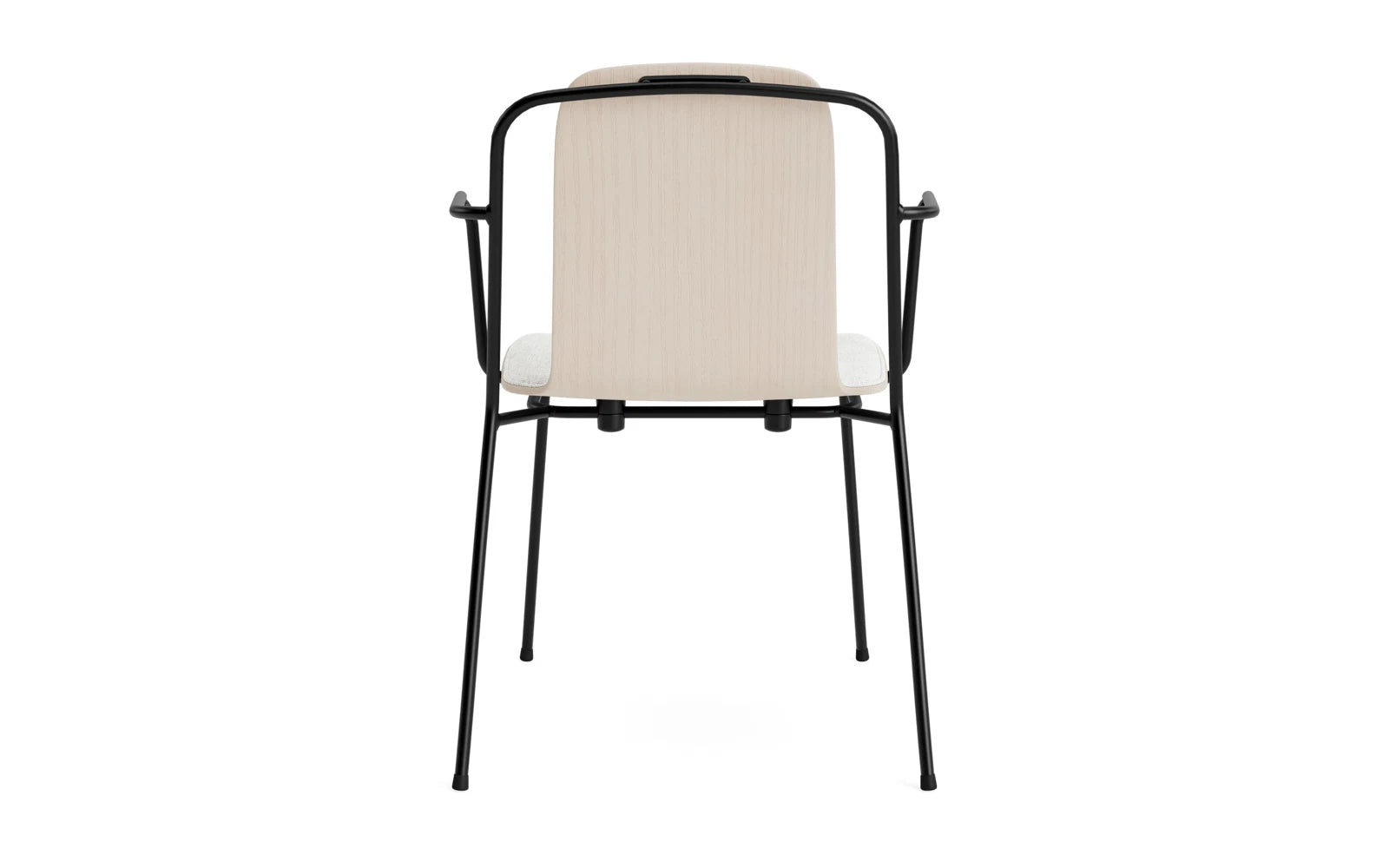 Entdecken Sie den stilvollen Studio Armlehnstuhl von Normann Copenhagen. Mit elegantem Stahlrahmen und hellgrauem Hallingdal-Polster vereint er Design und Komfort.