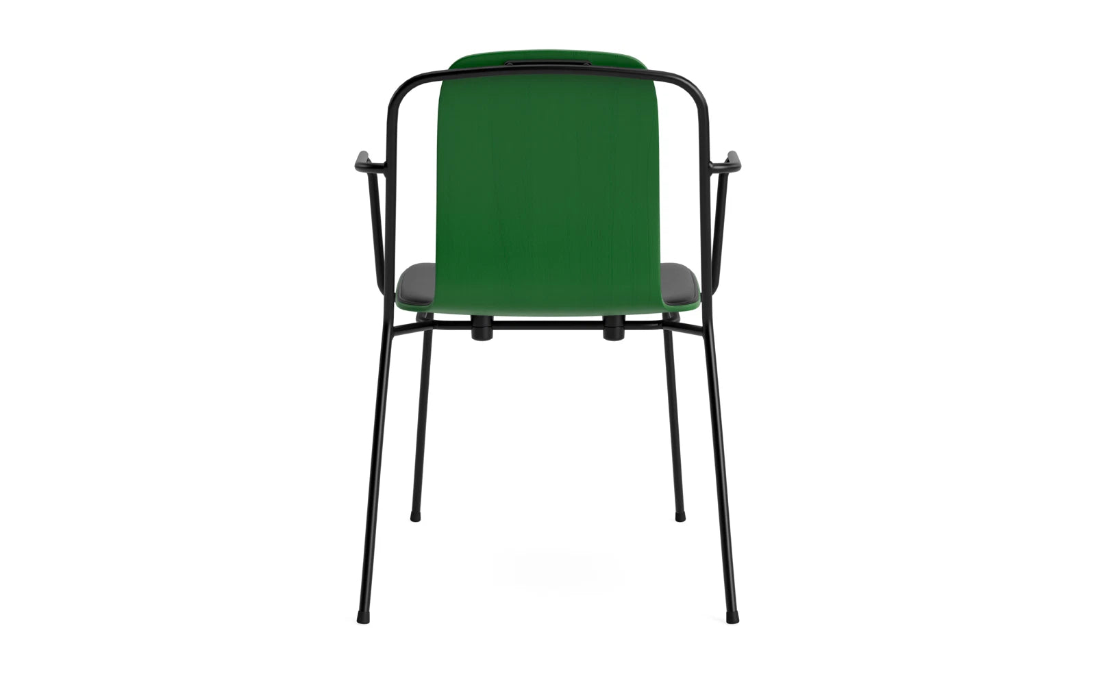 Entdecken Sie den eleganten Studio Armlehnstuhl von Normann Copenhagen: Hochwertiger schwarzer Stahlrahmen und komfortables grünes Polster für jeden Raum.