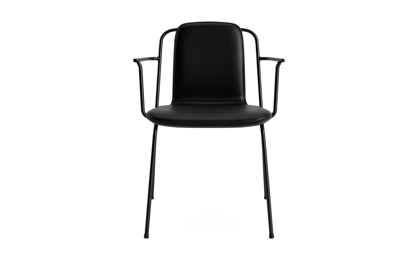 Entdecken Sie den eleganten Studio Armlehnstuhl von Normann Copenhagen. Mit schwarzem Stahl und komfortablem Frontpolster vereint er modernes Design und Funktionalität.