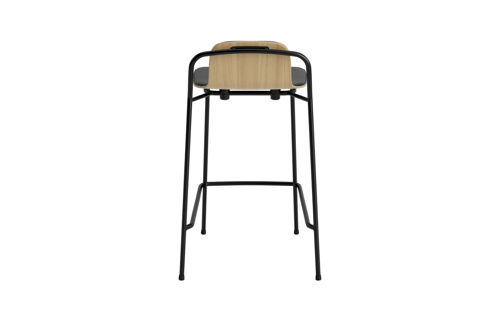 Entdecken Sie den Studio Barstuhl 65 cm von Normann Copenhagen – eine harmonische Verbindung aus modernem Stahl und edler Eiche, ideal für stilvolle Räume.