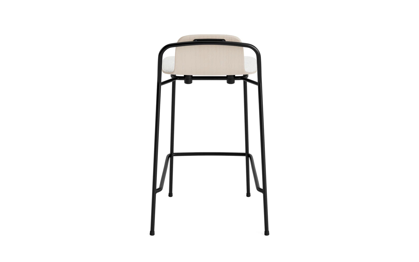 Entdecken Sie den eleganten Studio Barstuhl 65 cm von Normann Copenhagen. Mit seinem modernen Stahlrahmen und dem hellgrauen Polster vereint er Stil und Funktionalität.