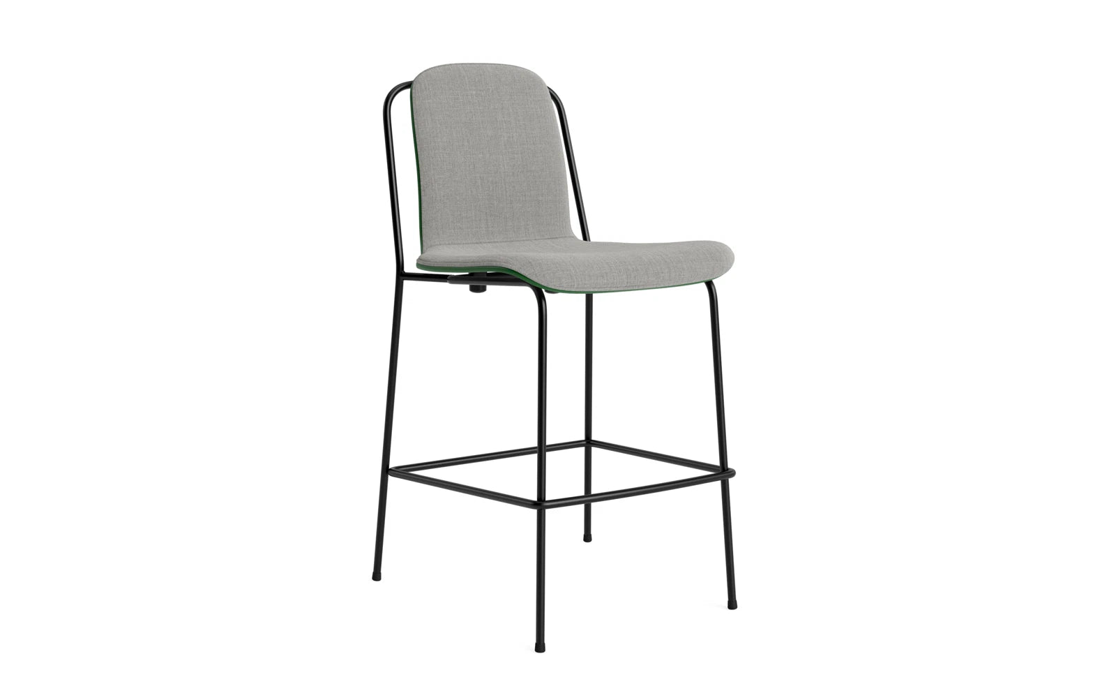 Erleben Sie den modernen Studio Barstuhl 65 cm von Normann Copenhagen. Mit seinem eleganten Stahlrahmen und dem grünen Remix-Polster ist er der Inbegriff von Stil und Funktionalität.